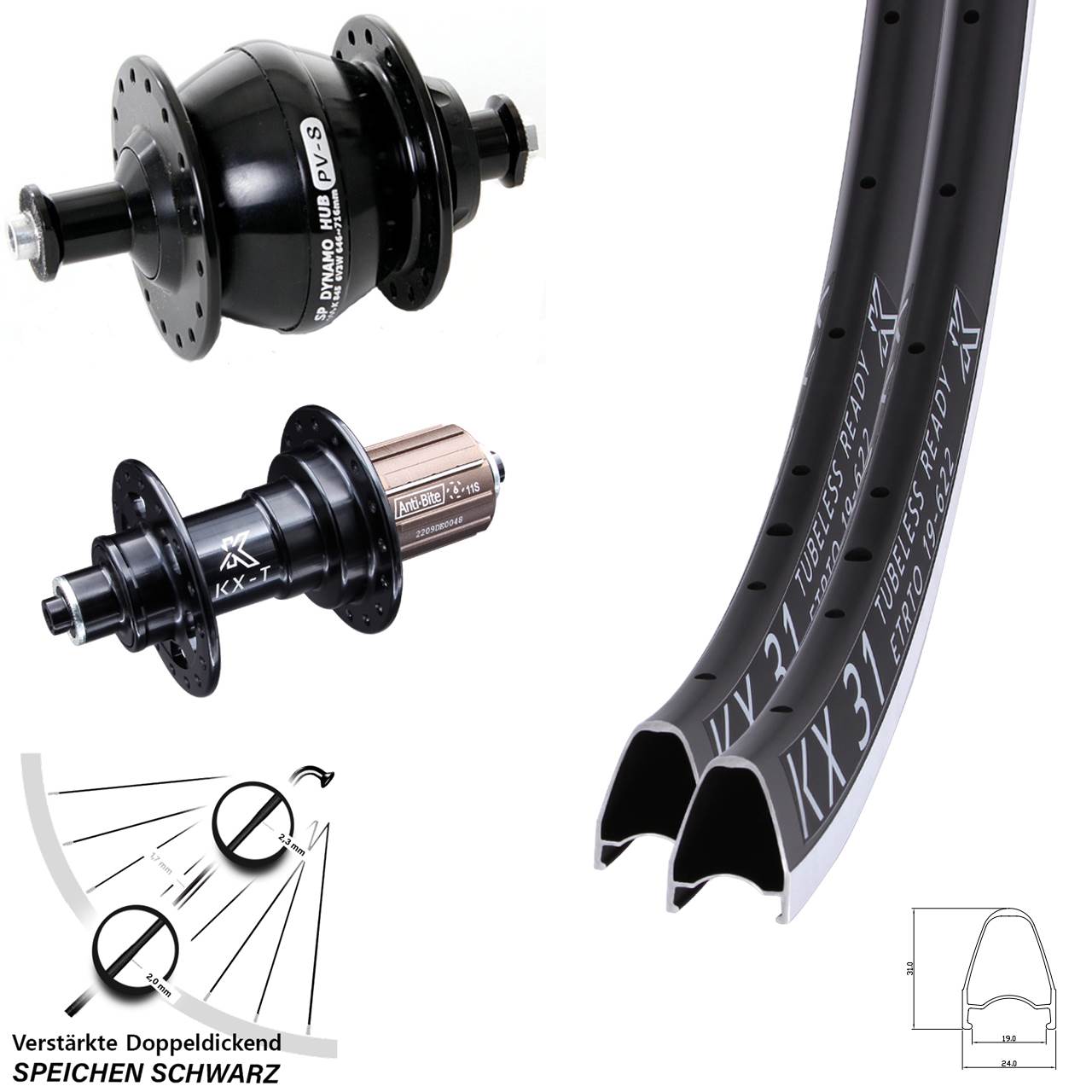 KX-T 31 Shutter PV-8 28 Zoll Laufradsatz QR 8-12 fach HG