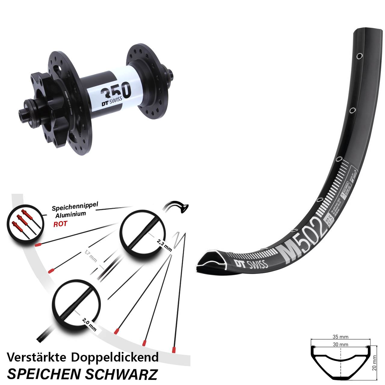 27,5 Zoll DT Swiss M502-350 Disc Laufrad QR