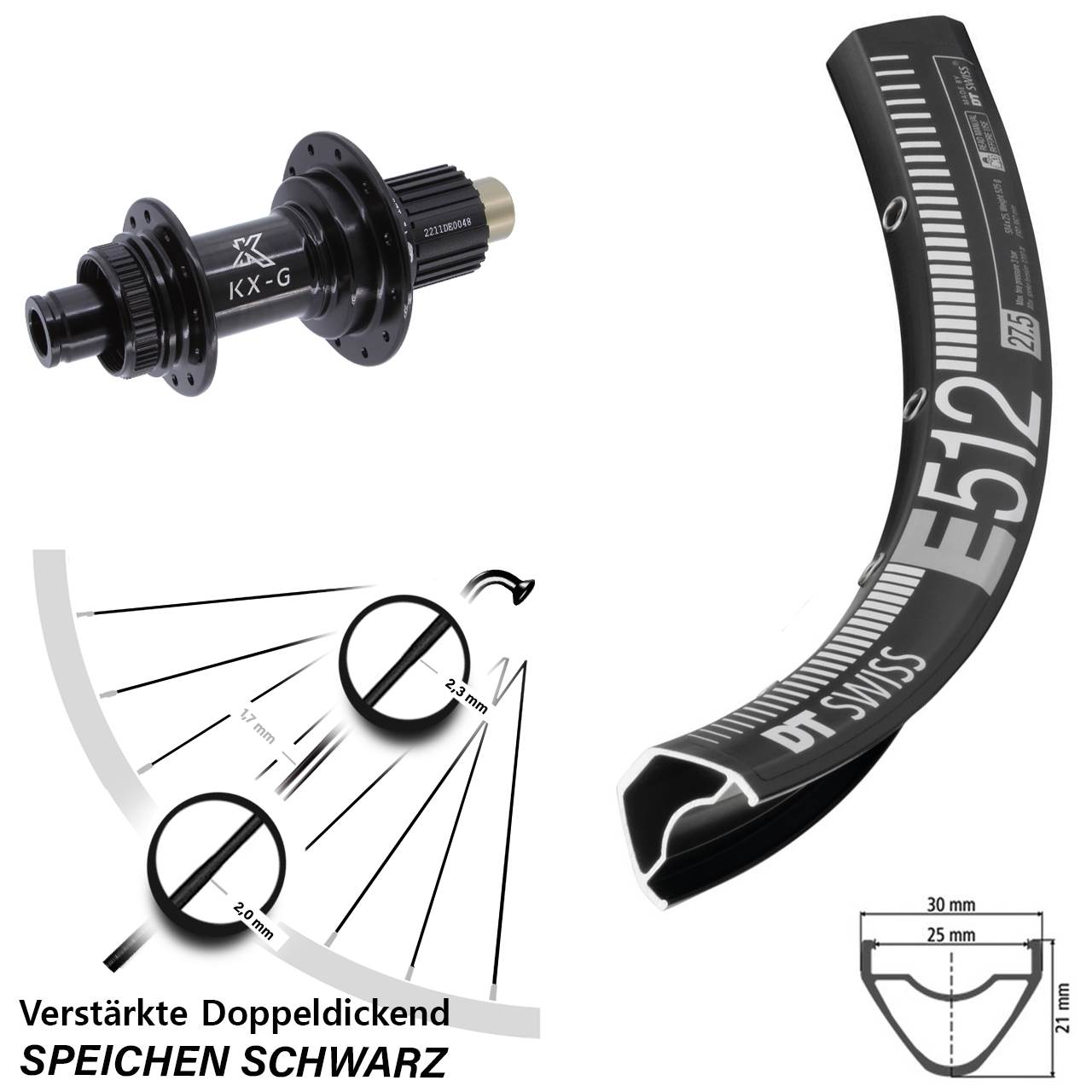 DT Swiss E512 KX-G 650B Hinterrad Centerlock 12x142 Micro Spline