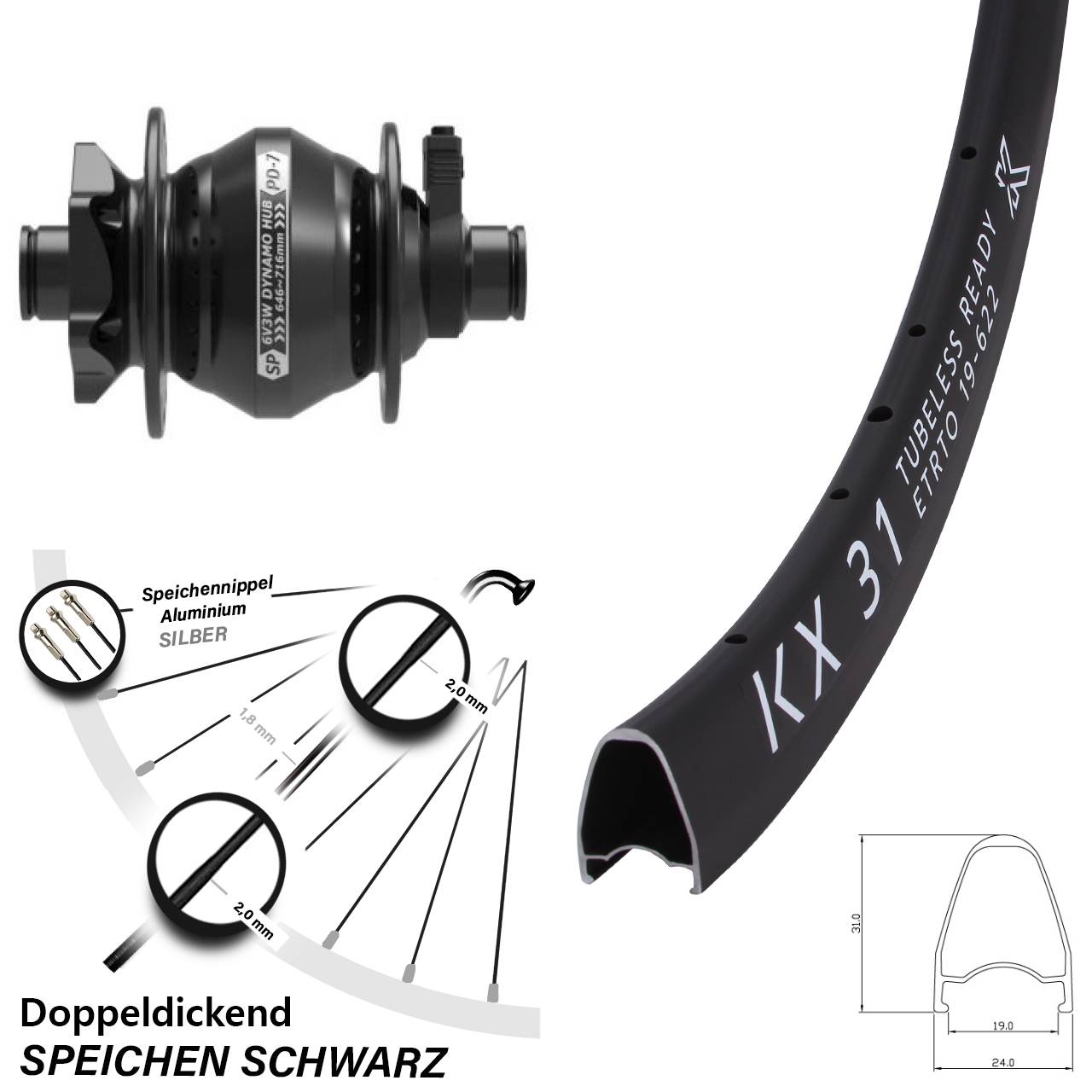 Disc Vorderrad 28 Zoll KX 31 Shutter Precision PD-7 12x100