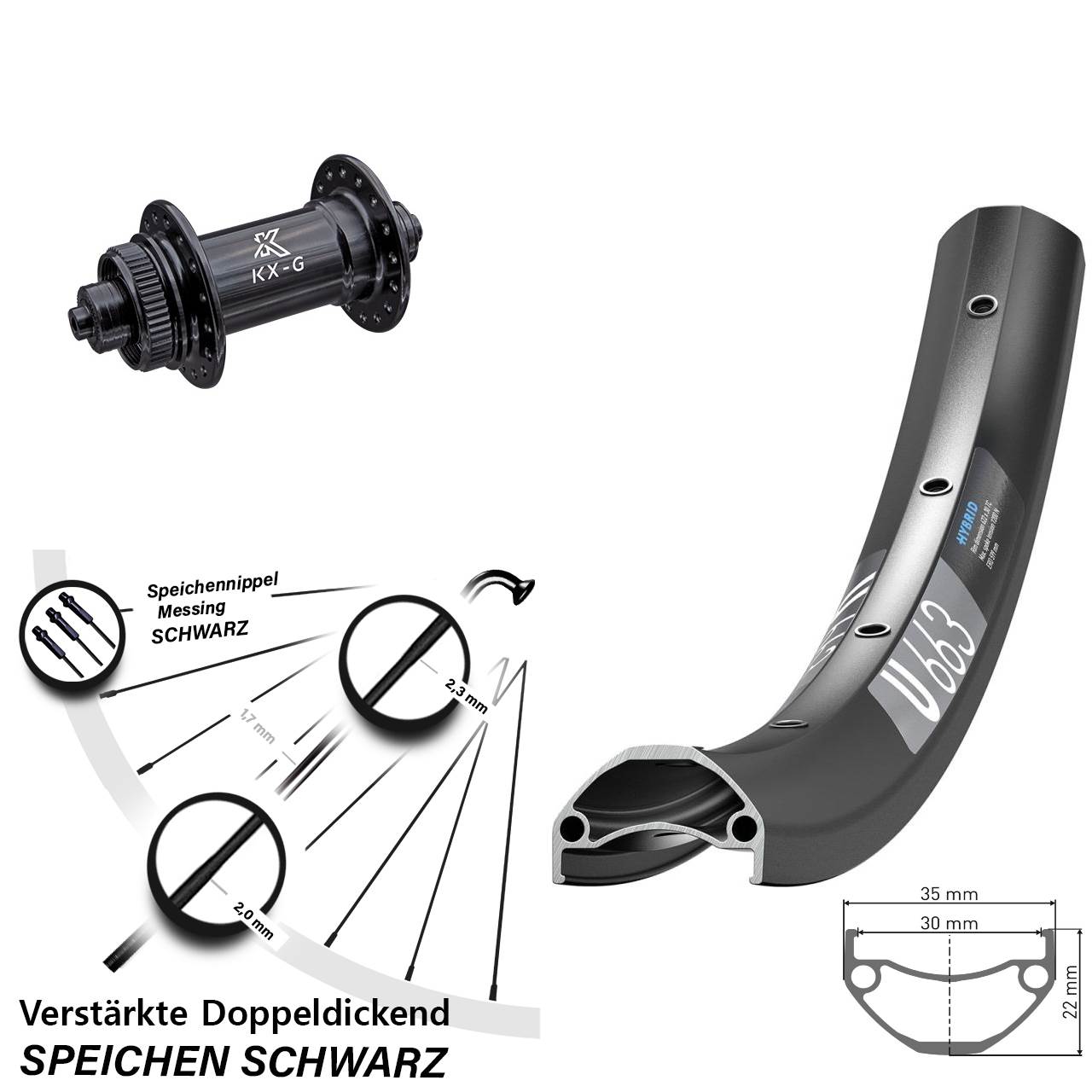 27,5 Zoll DT Swiss U663 KX-G Disc Vorderrad für Schnellspanner