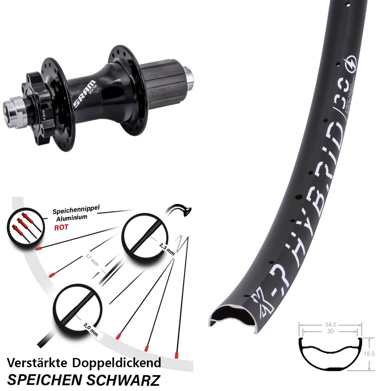 KX-R Hybrid 30 Sram 746 29 Zoll Disc Hinterrad 12x148 8-11 fach