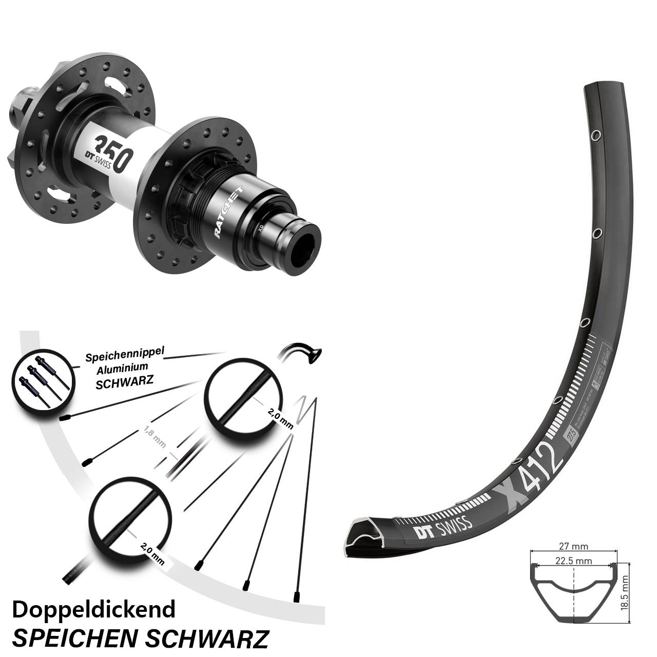 Boost Disc Hinterrad 12x148 29 Zoll DT Swiss X412 DT Swiss 350 SRAM XD