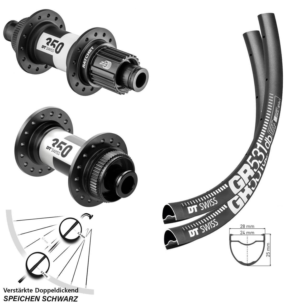 29 Zoll DT Swiss GR531 350 Micro Spline Centerlock Laufradsatz 12x100/142