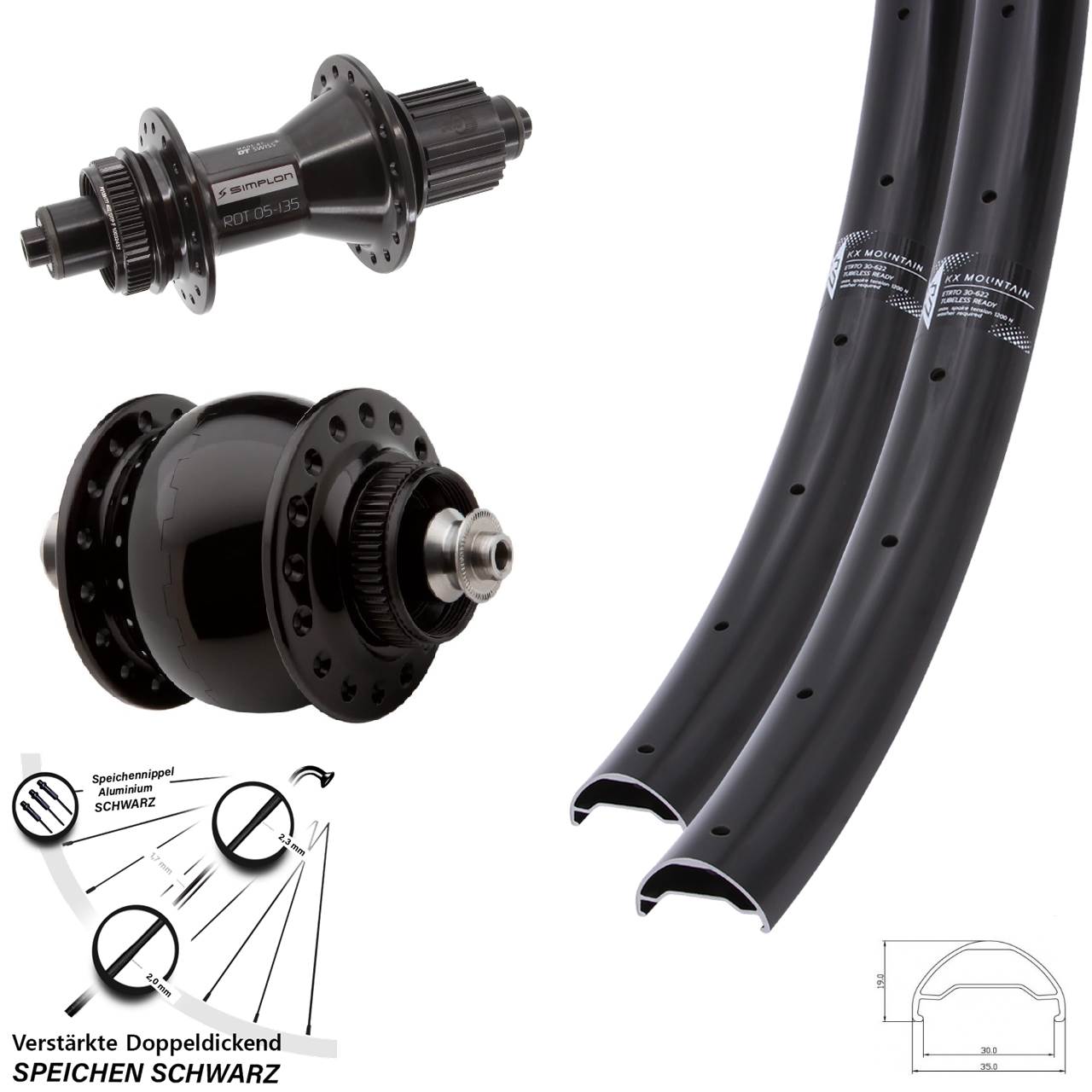 KX Mountain TR DT Swiss 370 Hybrid SON delux 29 Zoll Disc Laufradsatz QR Micro Spline