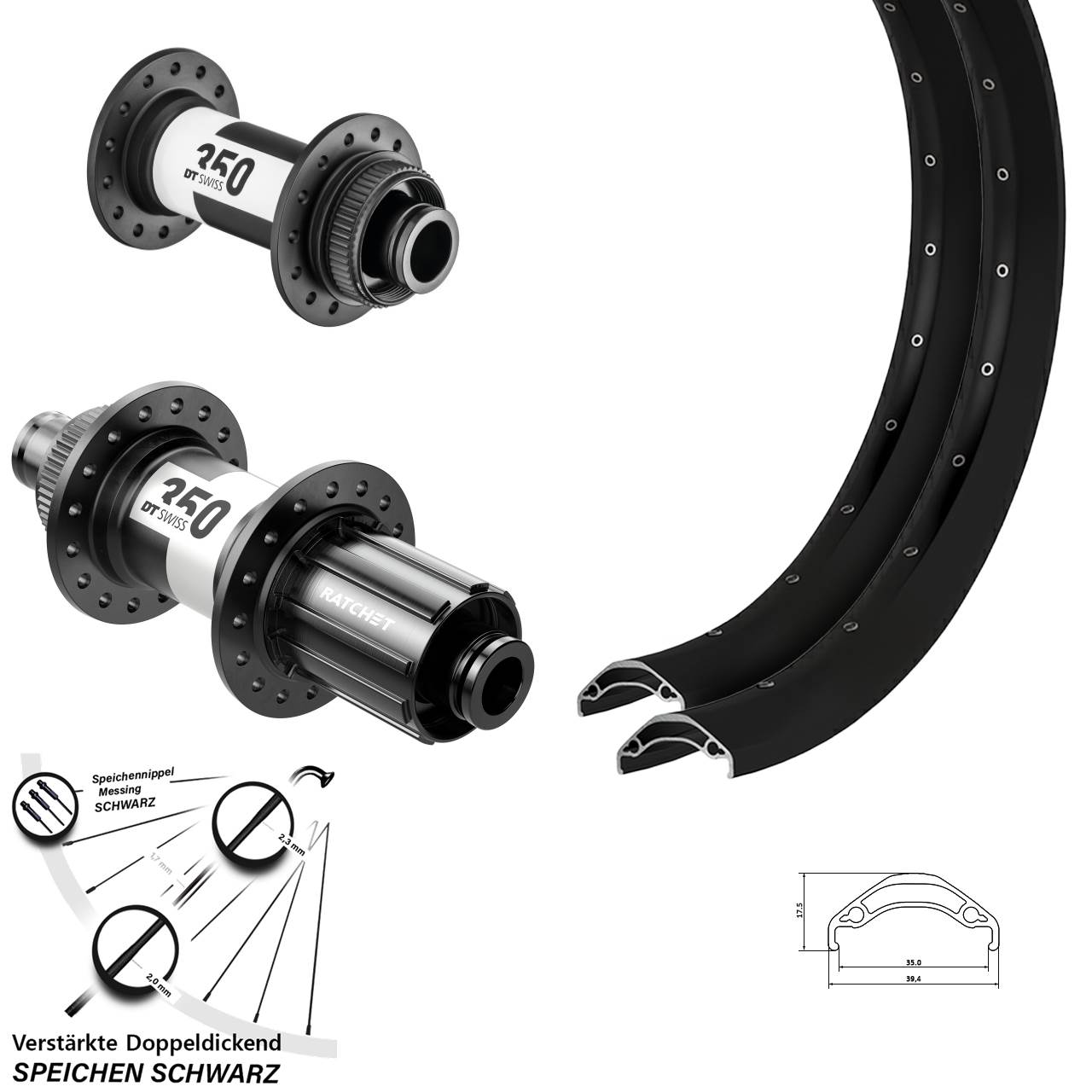 29 Zoll Ryde Disc 35 DT Swiss 350 Laufradsatz 15x100 12x142 8-11 fach HG