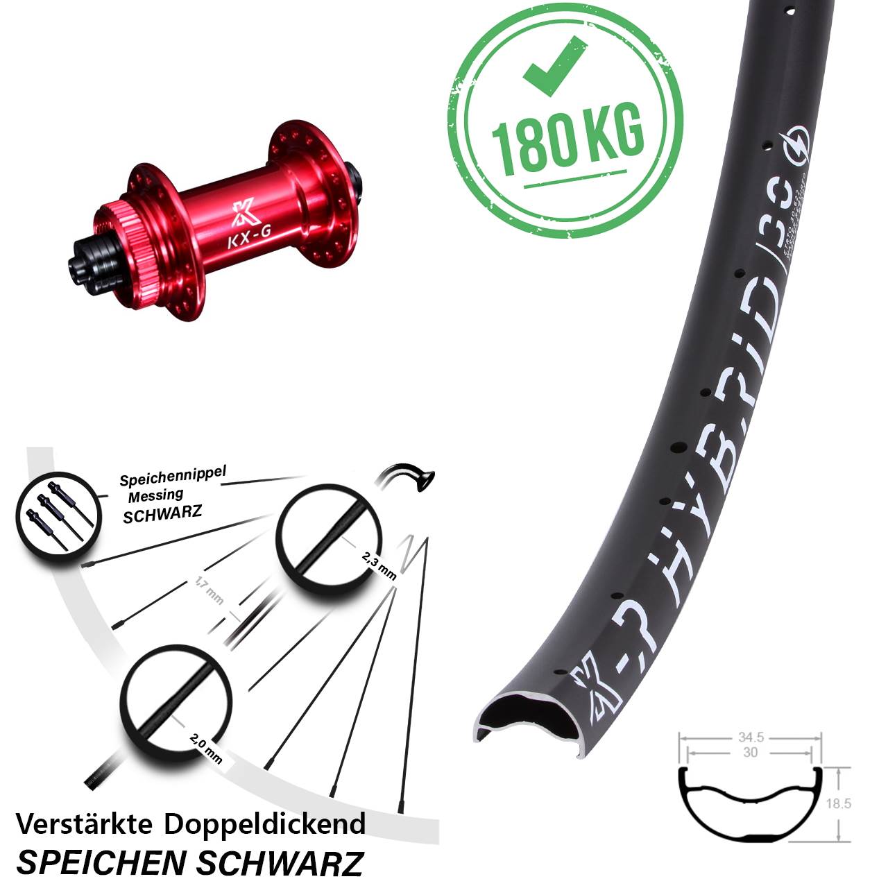 29 Zoll KX-GR Hybrid 30 rot Disc Vorderrad für Schnellspanner