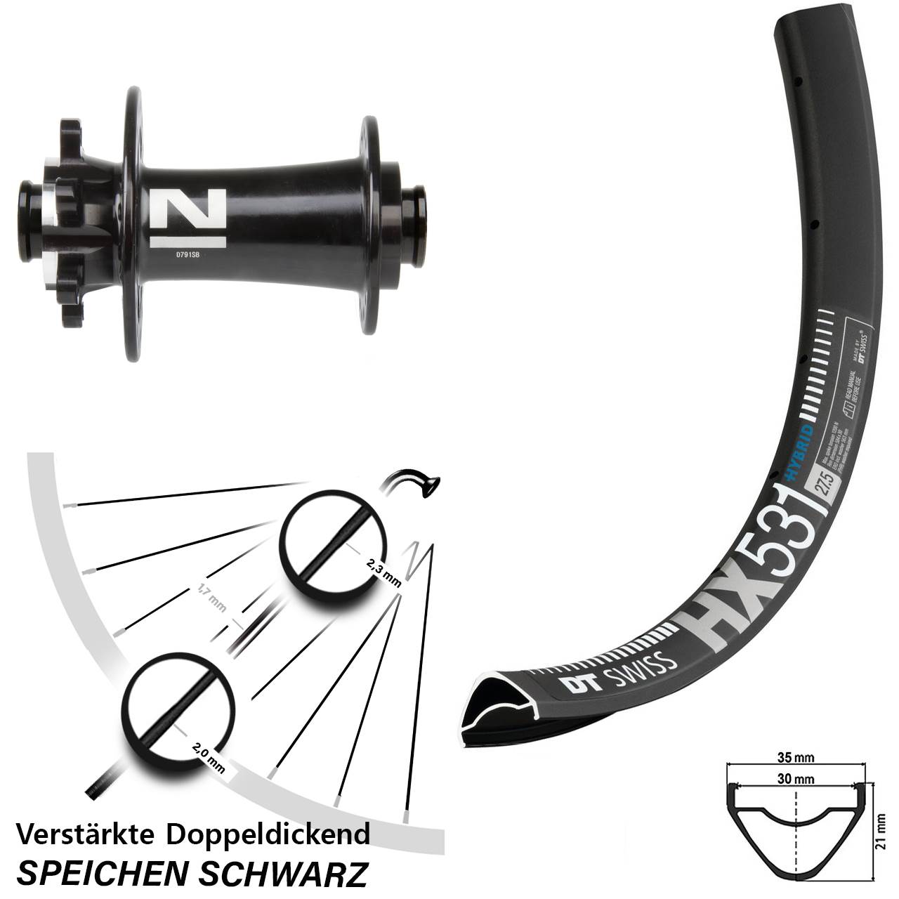 29 Zoll DT Swiss HX 531 Novatec D791 Vorderrad 6-Loch 12x100