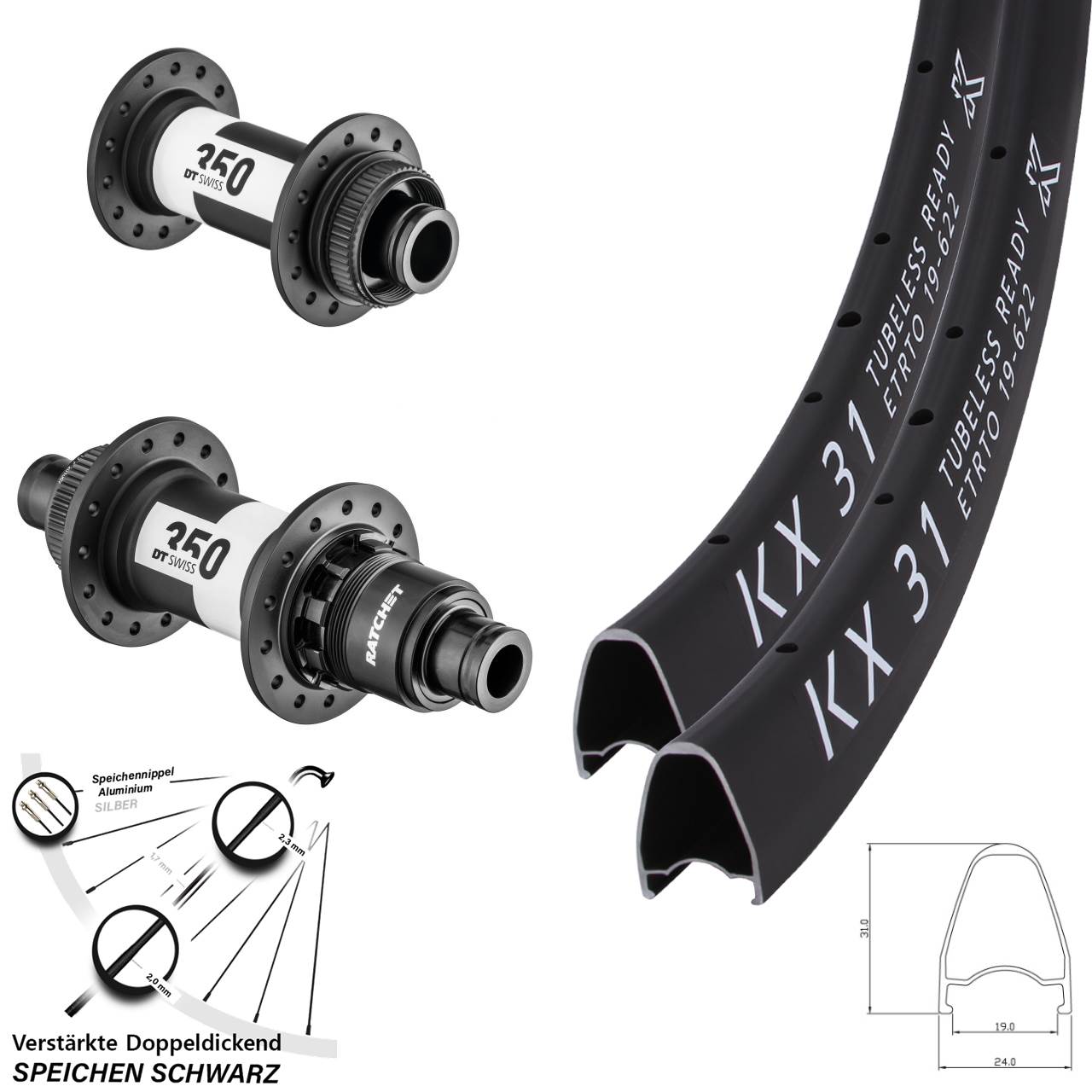 Centerlock Laufradsatz 28 Zoll KX 31 DT Swiss 350 XDR 11-12 fach 15x100 12x142