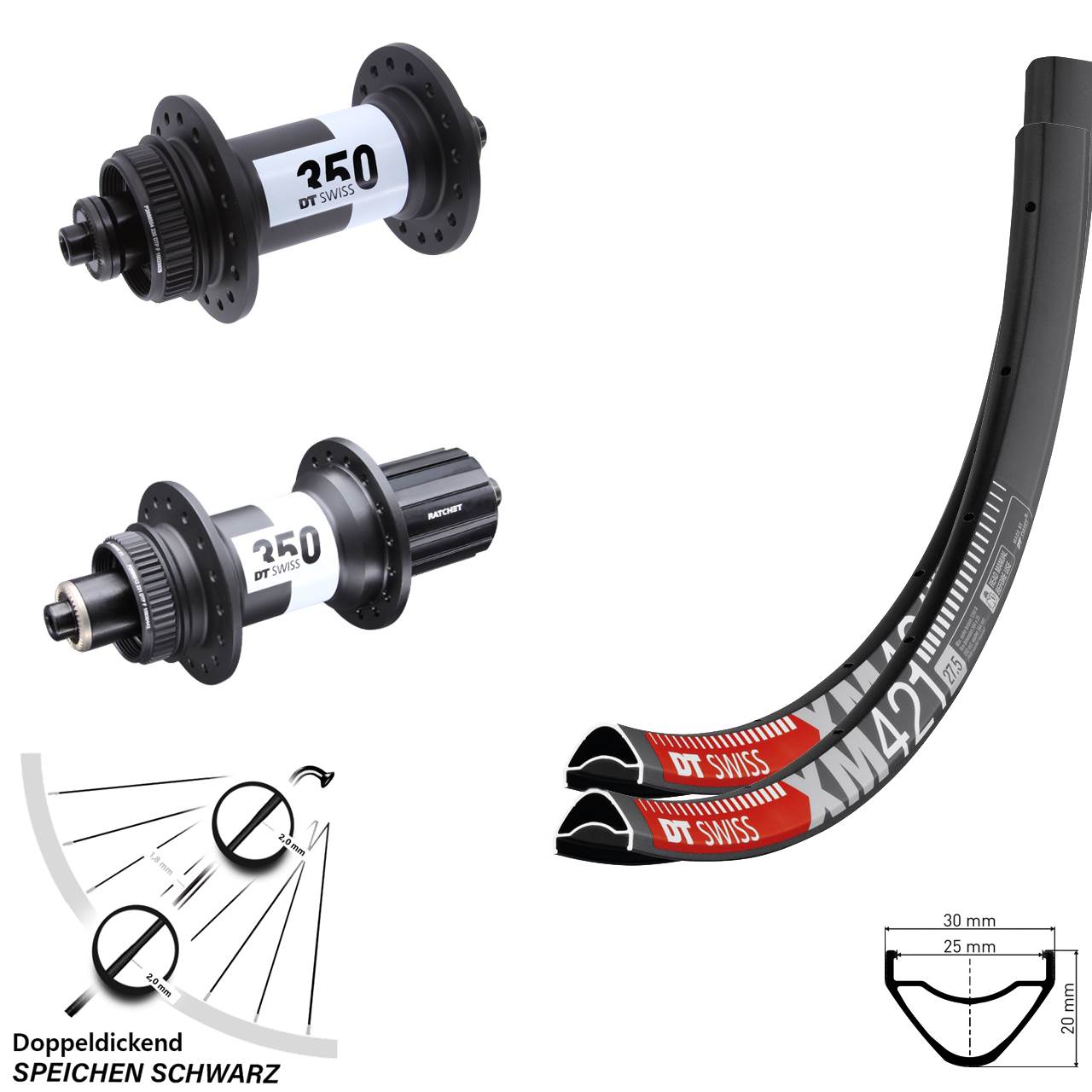 DT Swiss XM 421 350 29 Zoll Laufradsatz Centerlock QR 8-11 fach
