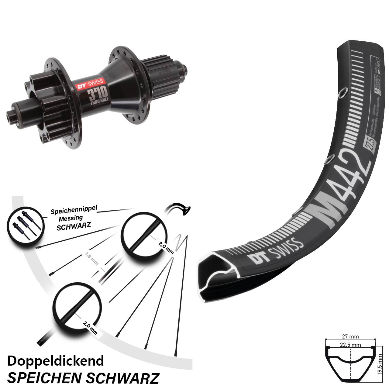 Disc Laufrad für Schnellspanner 28-29 Zoll DT Swiss M442-370 Hybrid Micro Spline