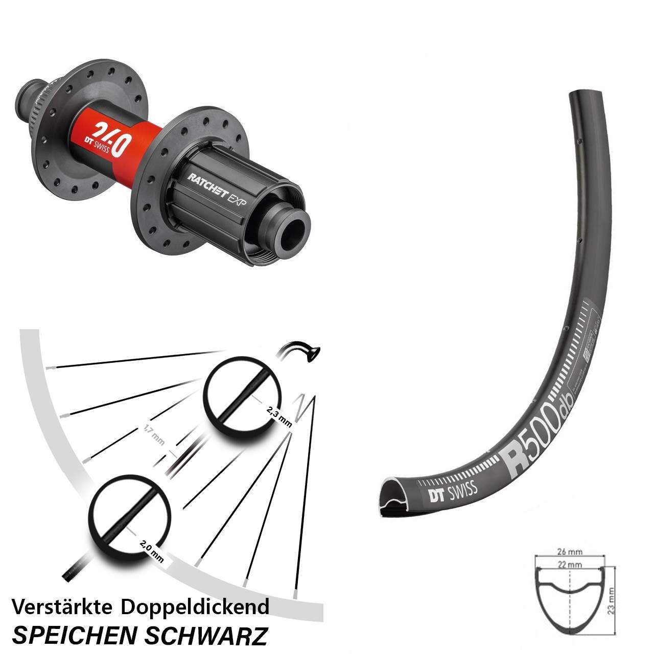 DT Swiss R500-240 EXP Road Centerlock Hinterrad 28-29 Zoll 11-12 fach 12x142