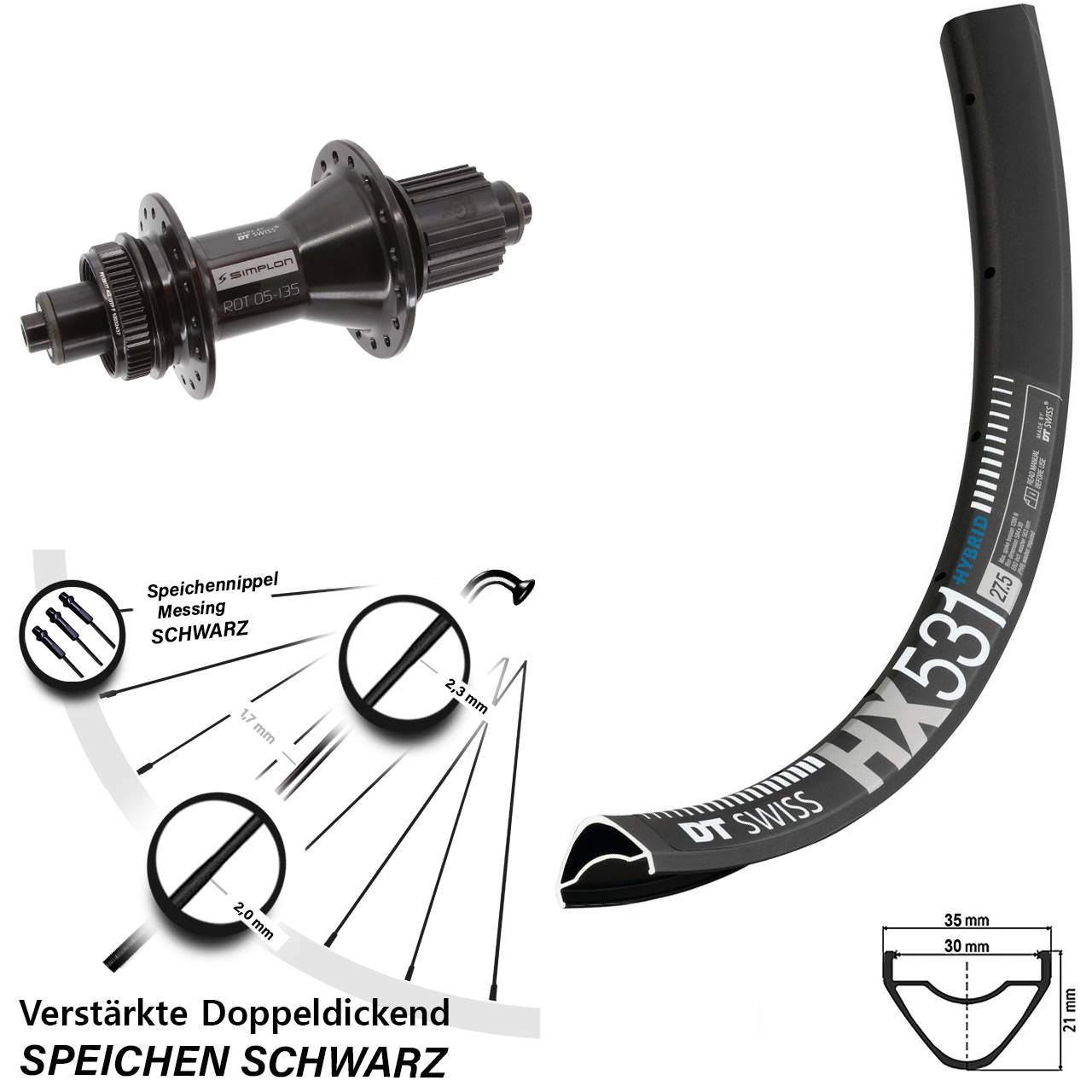 Disc Laufrad 29 Zoll DT Swiss HX531-370 Hybrid Micro Spline für Schnellspanner