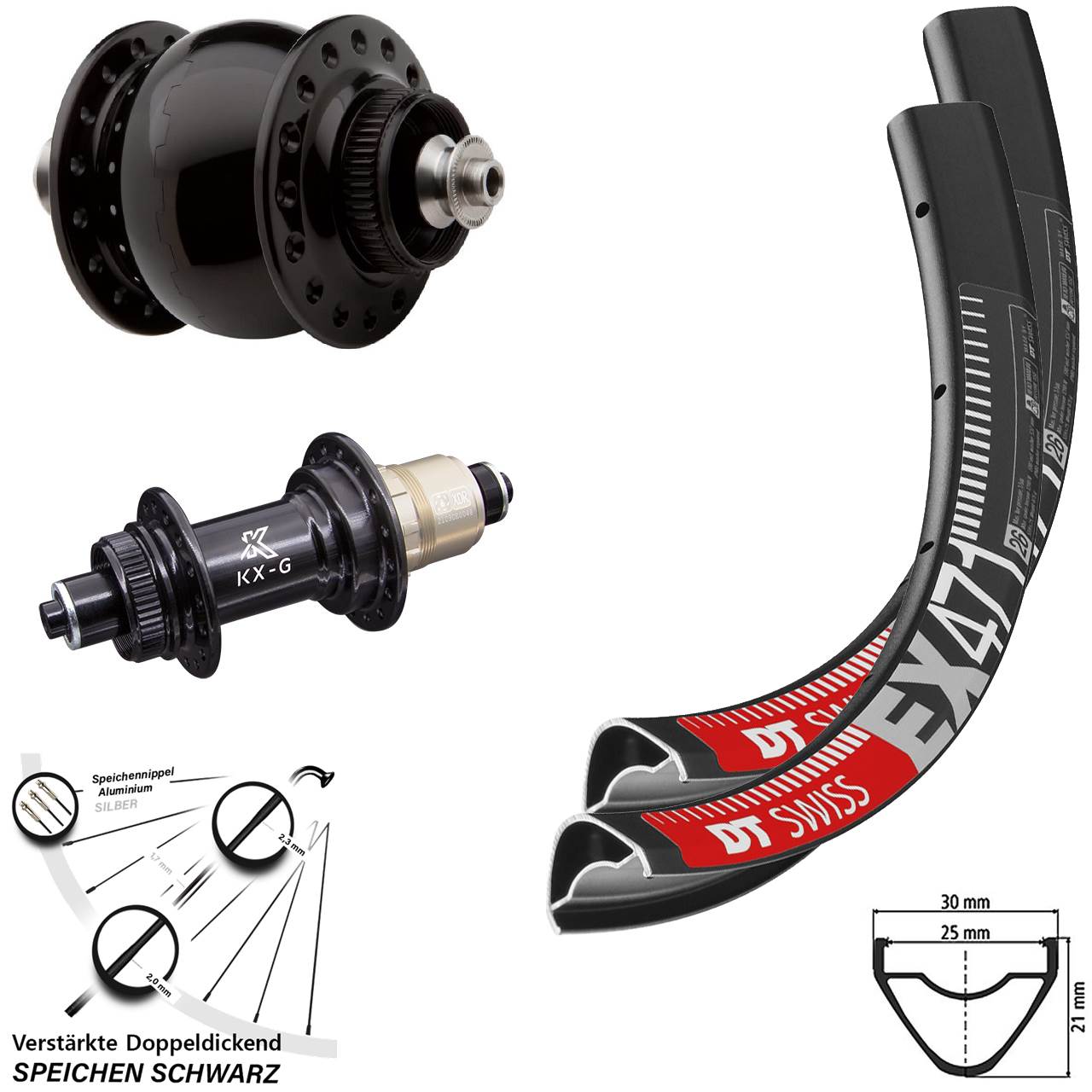DT Swiss EX471 KX-G SON 28 650B Disc Laufradsatz QR XDR