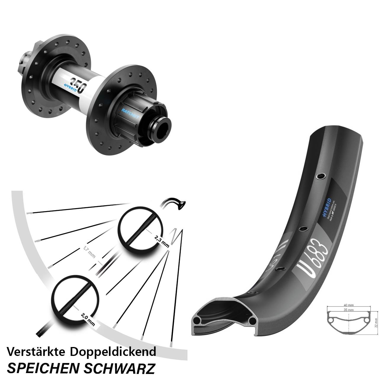 Hinterrad 27,5 Zoll DT Swiss U 683-350 Hybrid 6-Loch 12/148 Singlespeed