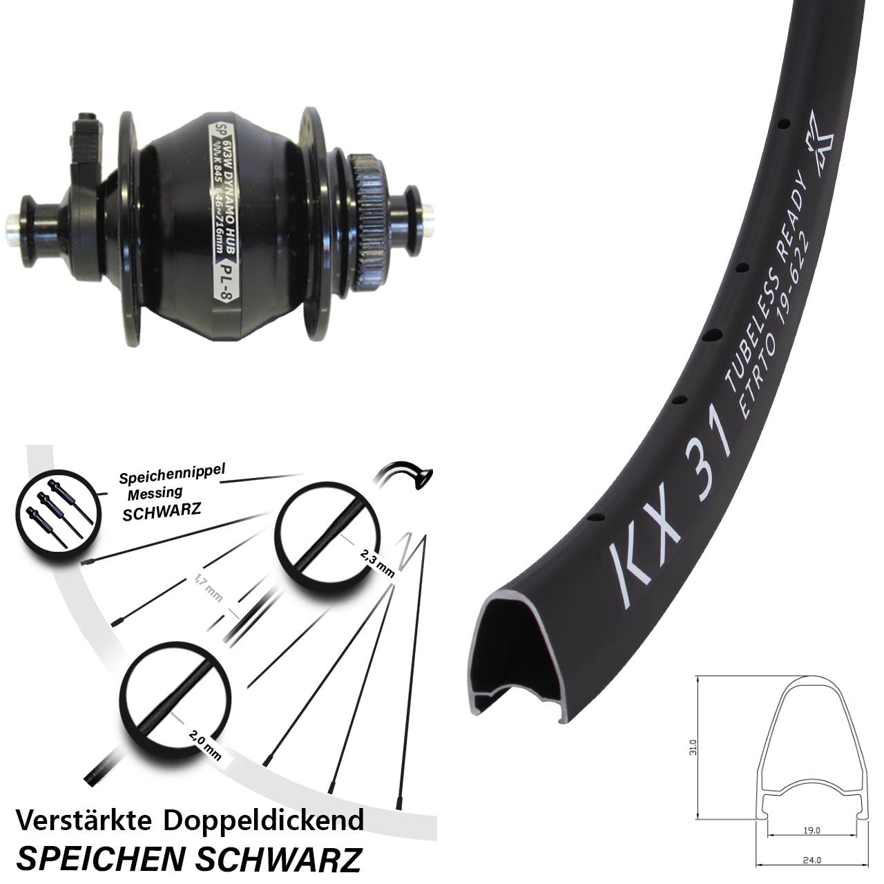 KX 31 Shutter Precision PL-8 28 Zoll Disc Laufrad mit Nabendynamo für Schnellspanner