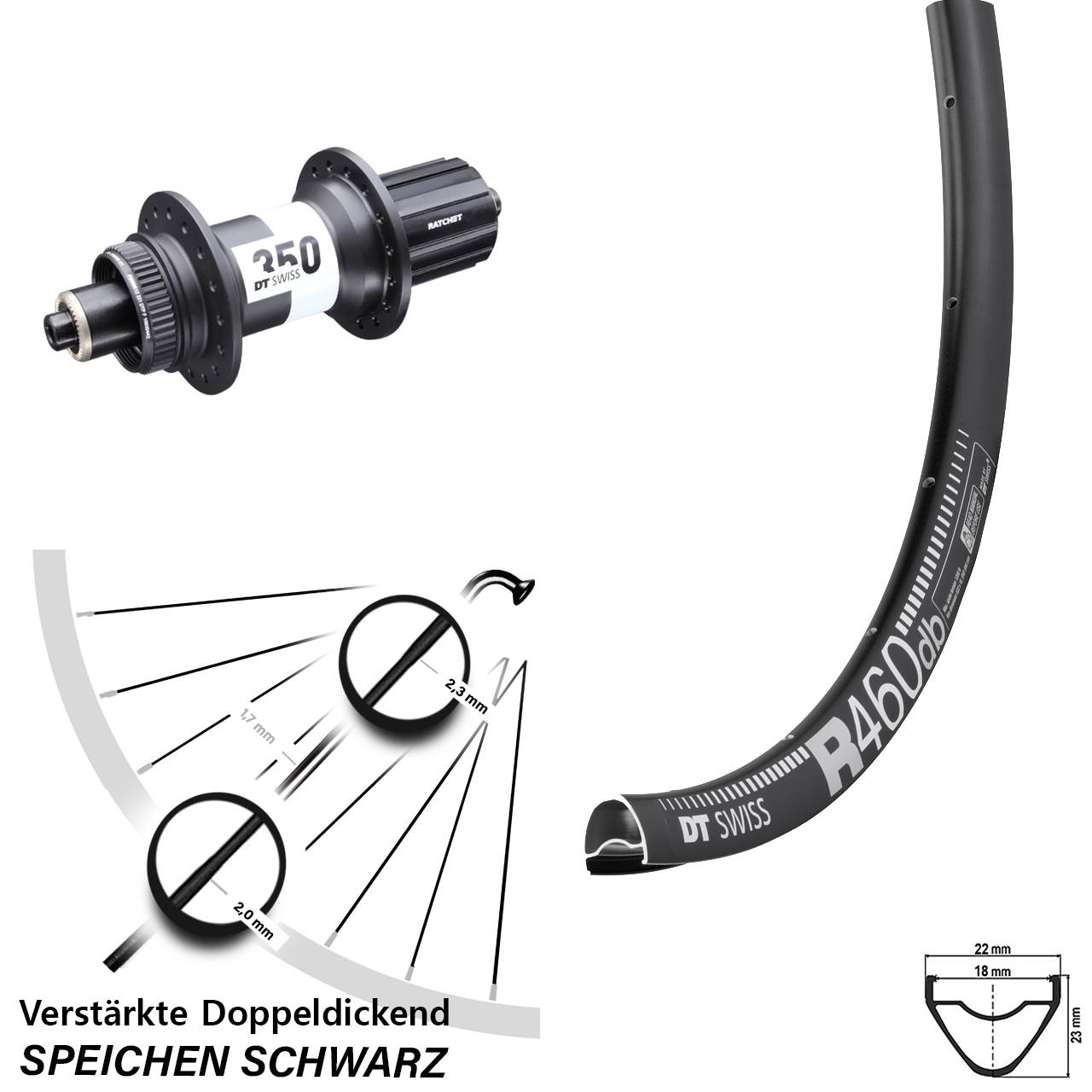 Hinterrad Centerlock QR 28 Zoll DT Swiss R 460-350 Road 11-12 fach