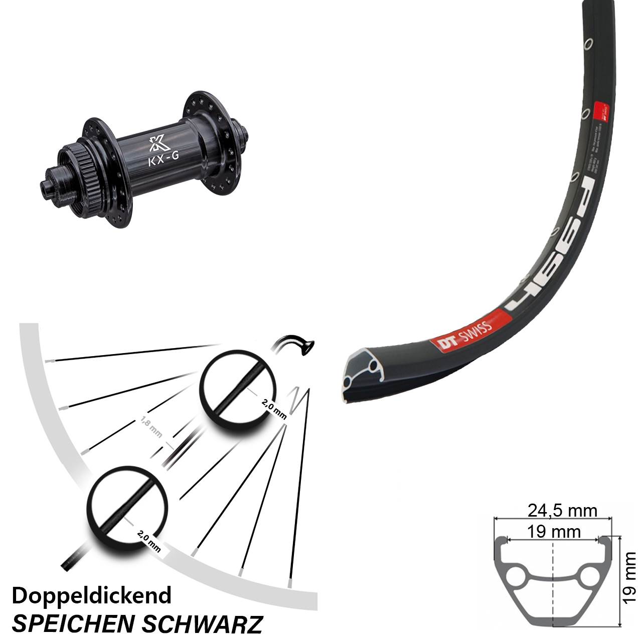 28-29 Zoll Vorderrad DT Swiss 466d KX-G Centerlock Schnellspanner schwarz