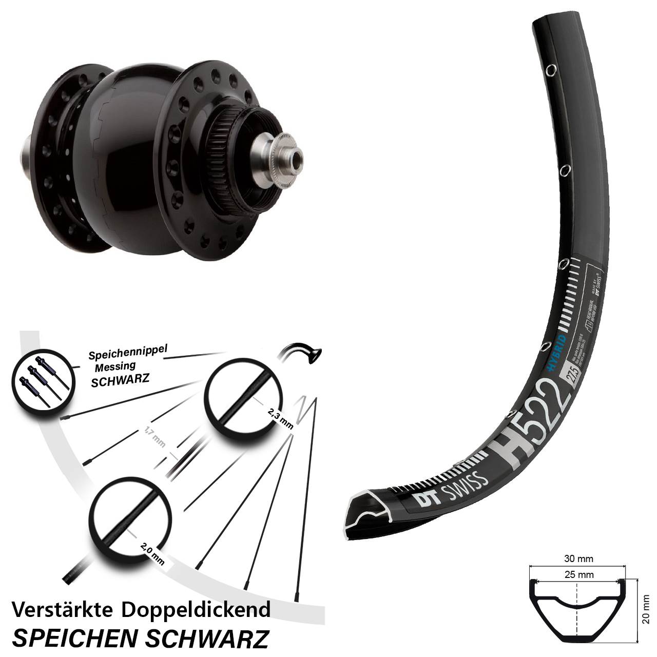 29 Zoll Vorderrad SON 28 DT Swiss H 522 Nabendynamo Schnellspanner