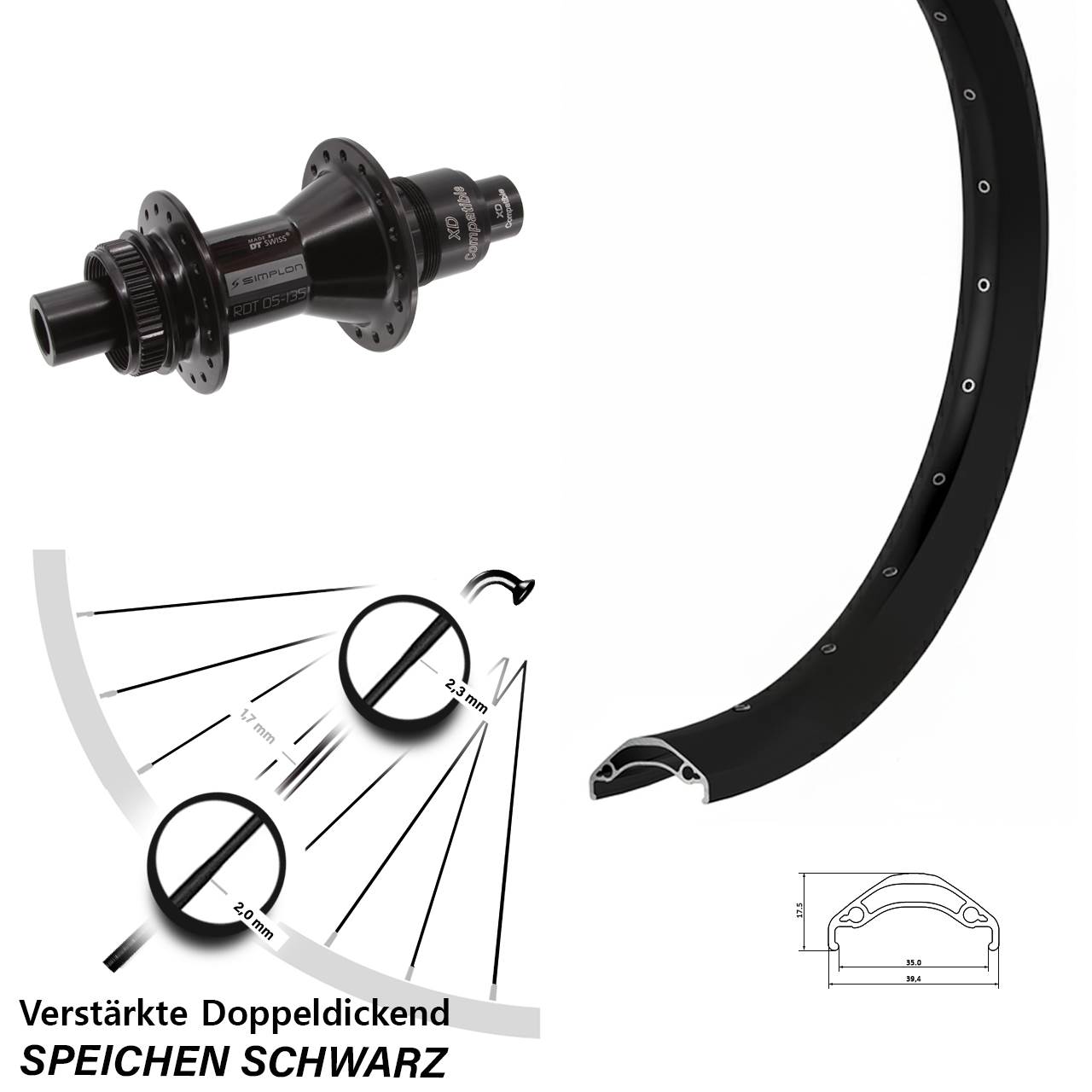 Hinterrad Centerlock 29 Zoll Ryde Disc 35 DT Swiss 370 SRAM XD 12x142