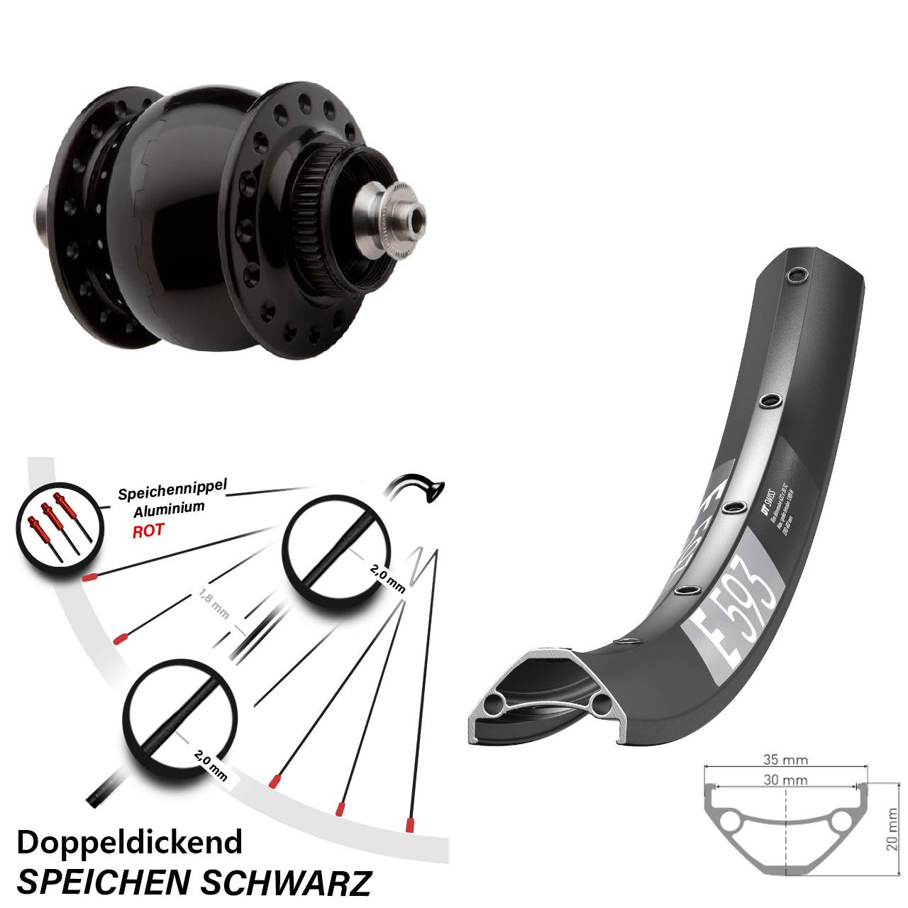 Centerlock Vorderrad mit Dynamo 650B DT Swiss E 593 SONdelux QR