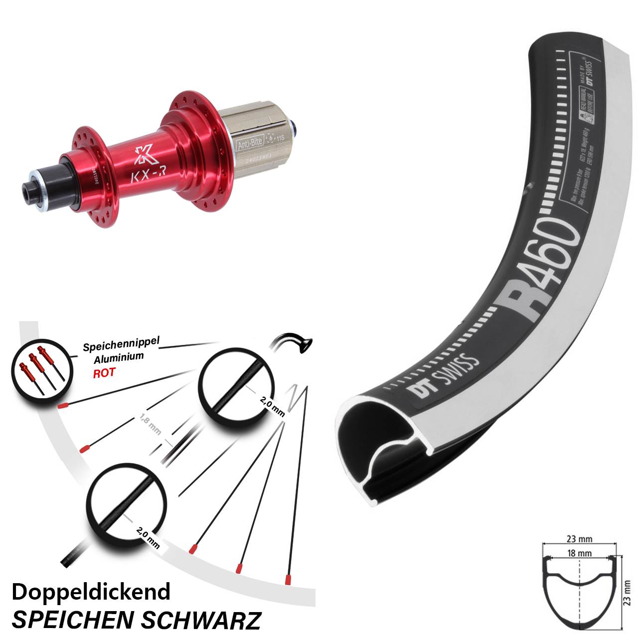 Hinterrad 28 Zoll DT Swiss R 460 CNC KX-R 8-12 fach für Schnellspanner