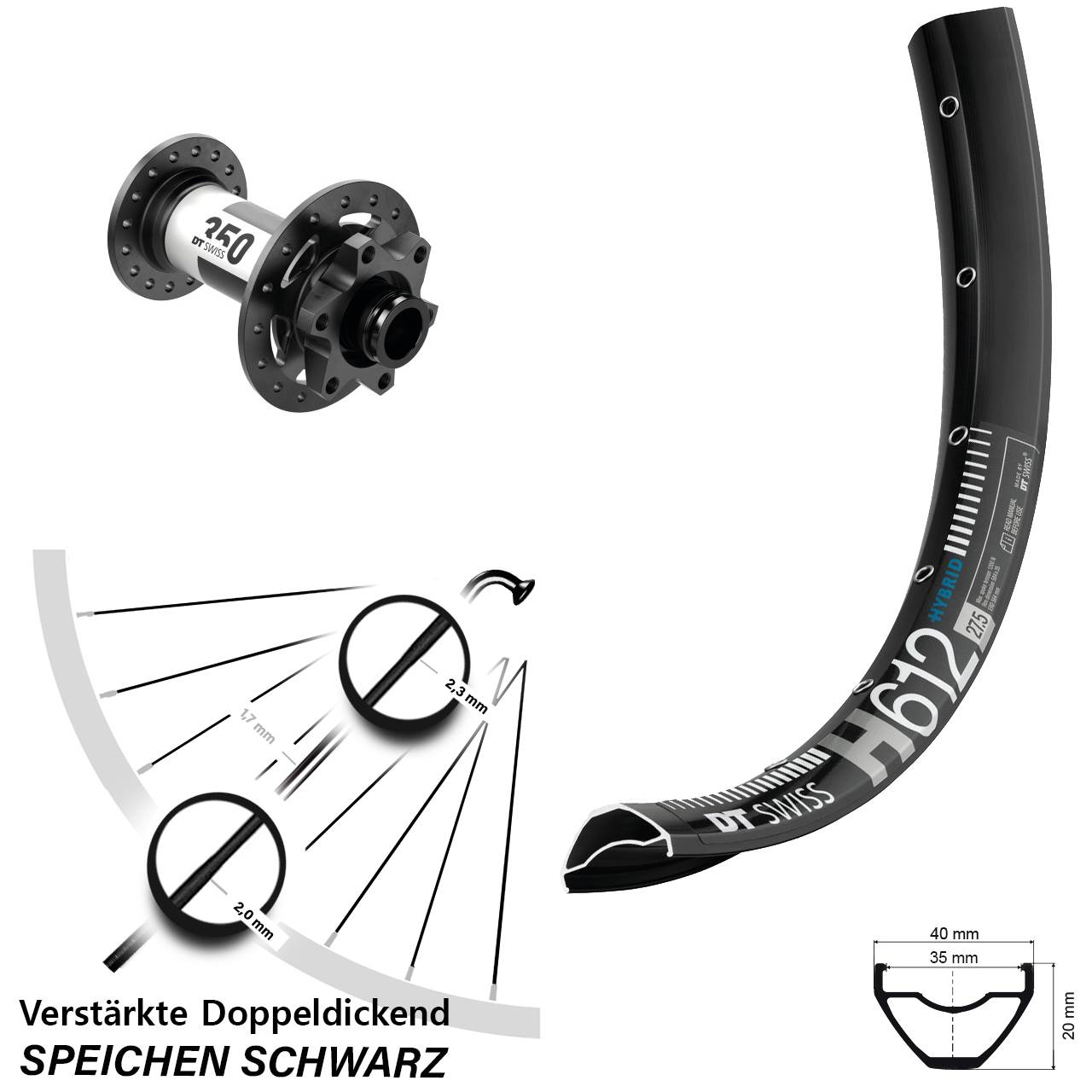 Vorderrad 6-Loch 27,5 Zoll DT Swiss H612 350 12x100