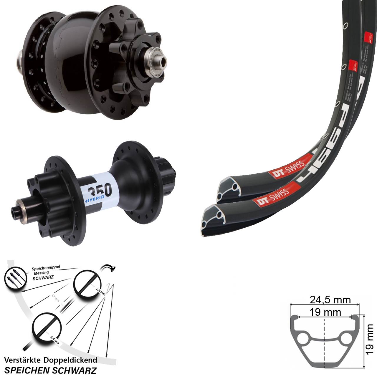 DT Swiss 466 350 Hybrid Singlespeed SON 28 Zoll 6-Loch Laufradsatz für Schnellspanner