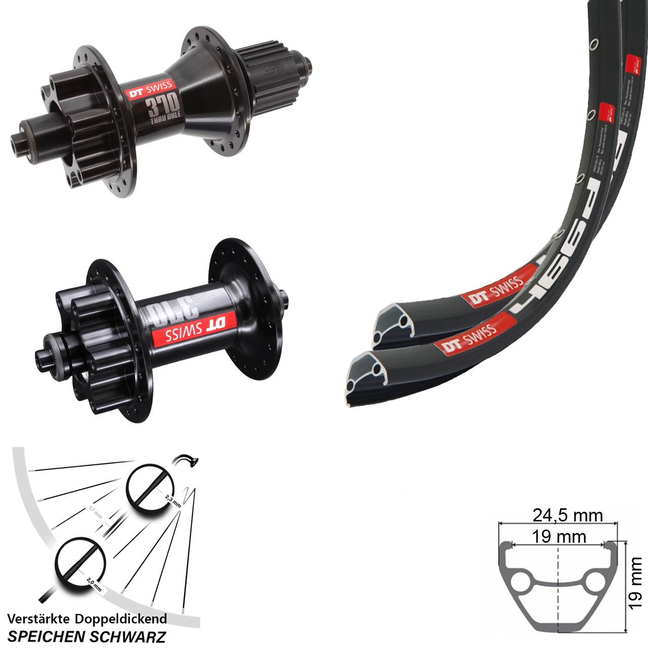 28 Zoll DT Swiss 466-370 DT Swiss 370 Hybrid Disc Laufrad-Satz QR Micro Spline