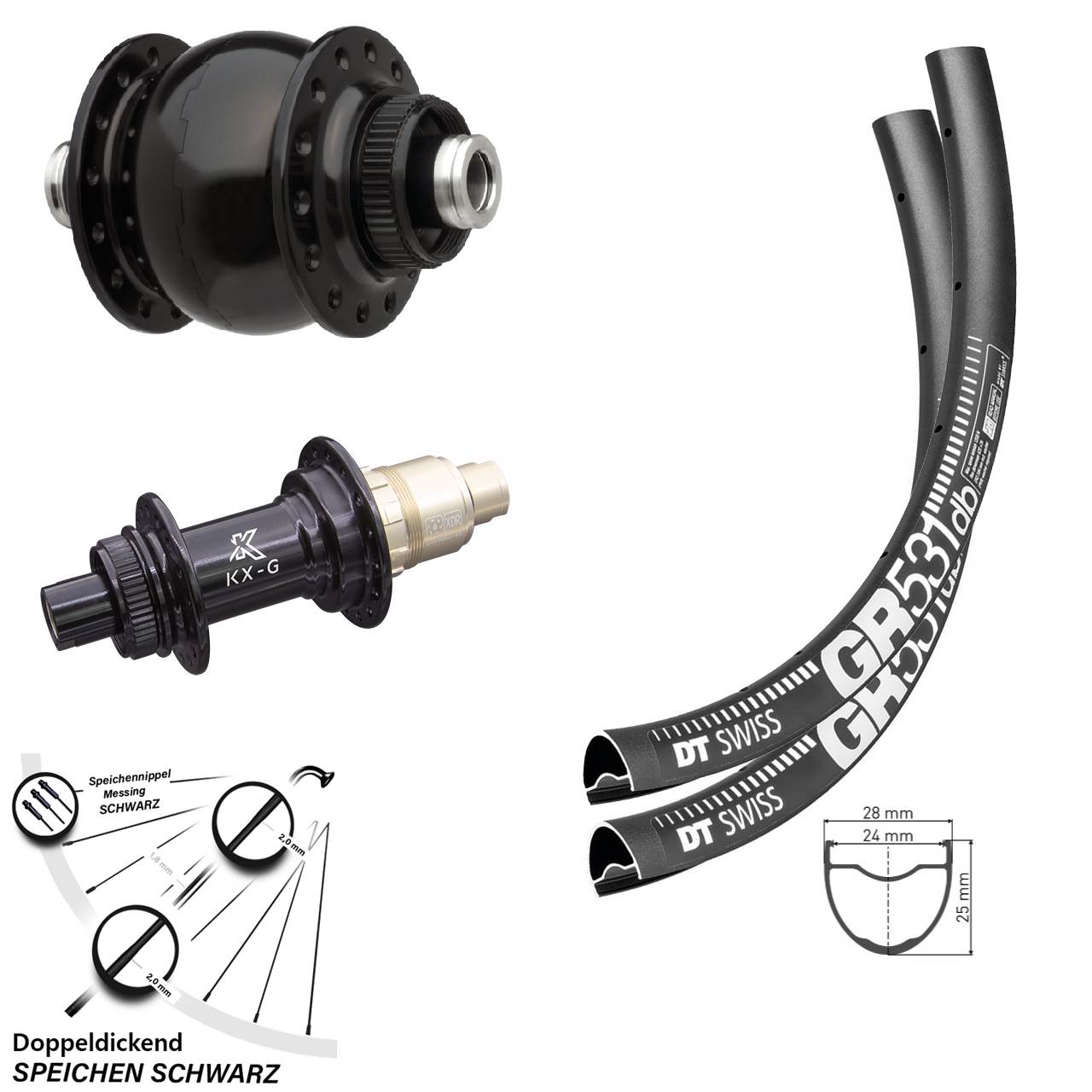 Laufradsatz DT Swiss GR 531 Dynamo SON delux Steckachse KX-G Centerlock Sram XD-R 28 Zoll
