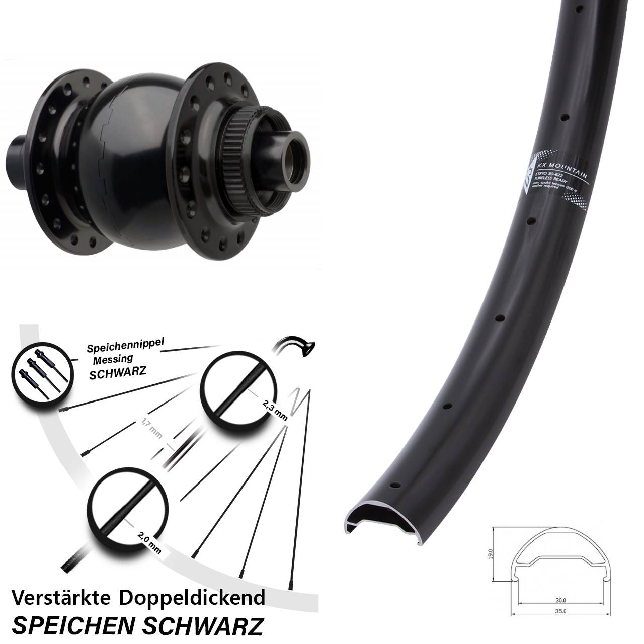 Disc Nabendynamovorderrad 29 Zoll KX Mountain TR SON 28 15x110 Boost
