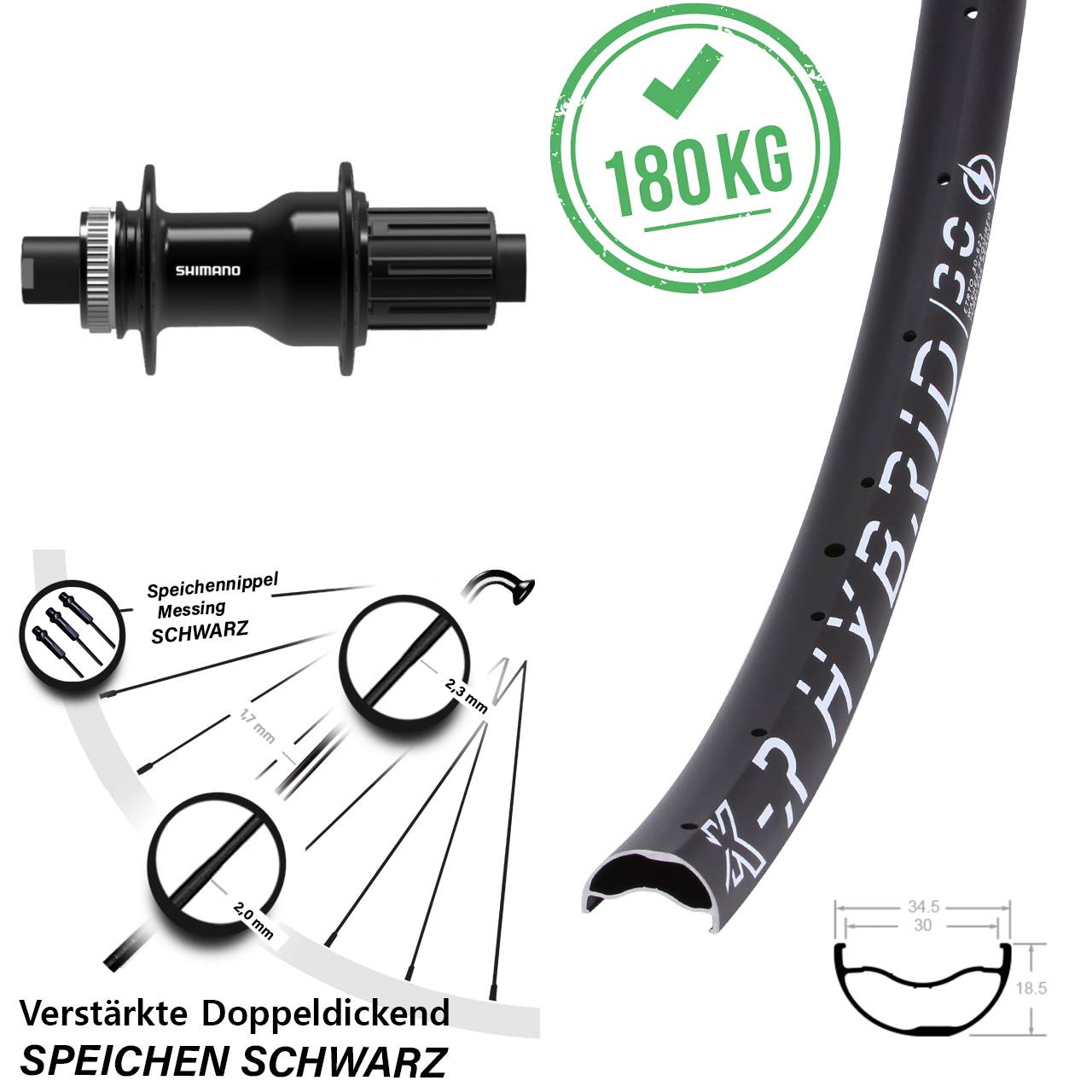 KX-R Hybrid 30 Shimano FH-TC500-B 29 Zoll Centerlock Hinterrad 12x148 Boost 8-11 fach HG