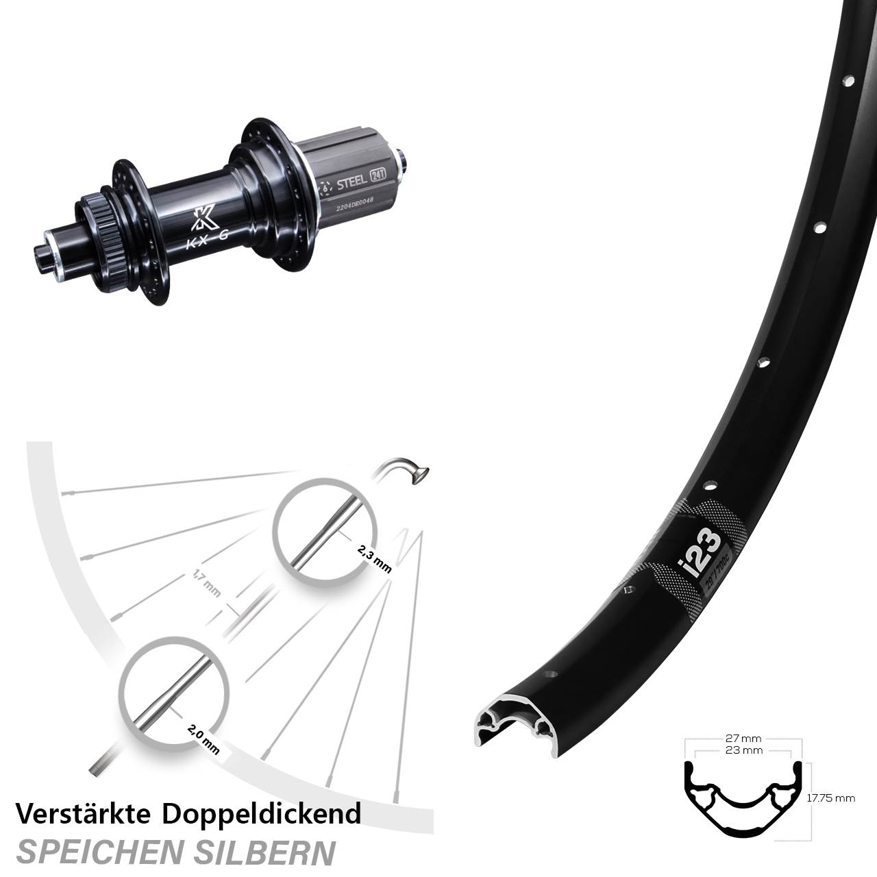 Disc Hinterrad für Schnellspanner 28-29 Zoll WTB i23 ST KX-GS Heavy Duty 8-12 fach HG