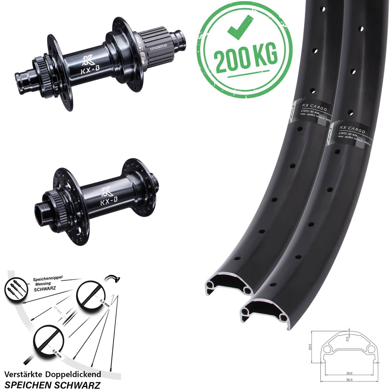 Laufradsatz Centerlock 20/27,5 Zoll KX-BS Cargo Micro Spline 15x110 12x148