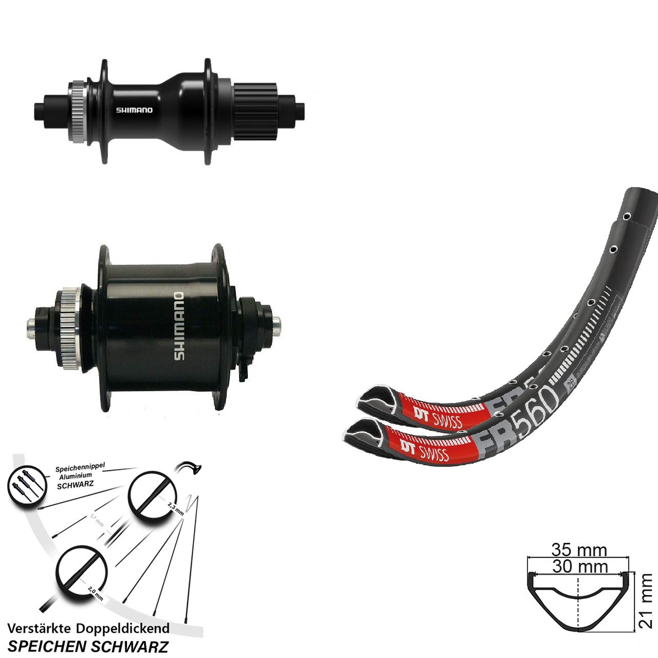DT Swiss FR560 Shimano DH-UR700-3D FH-QC500 26 Zoll Disc Laufrad-Satz QR Micro Spline