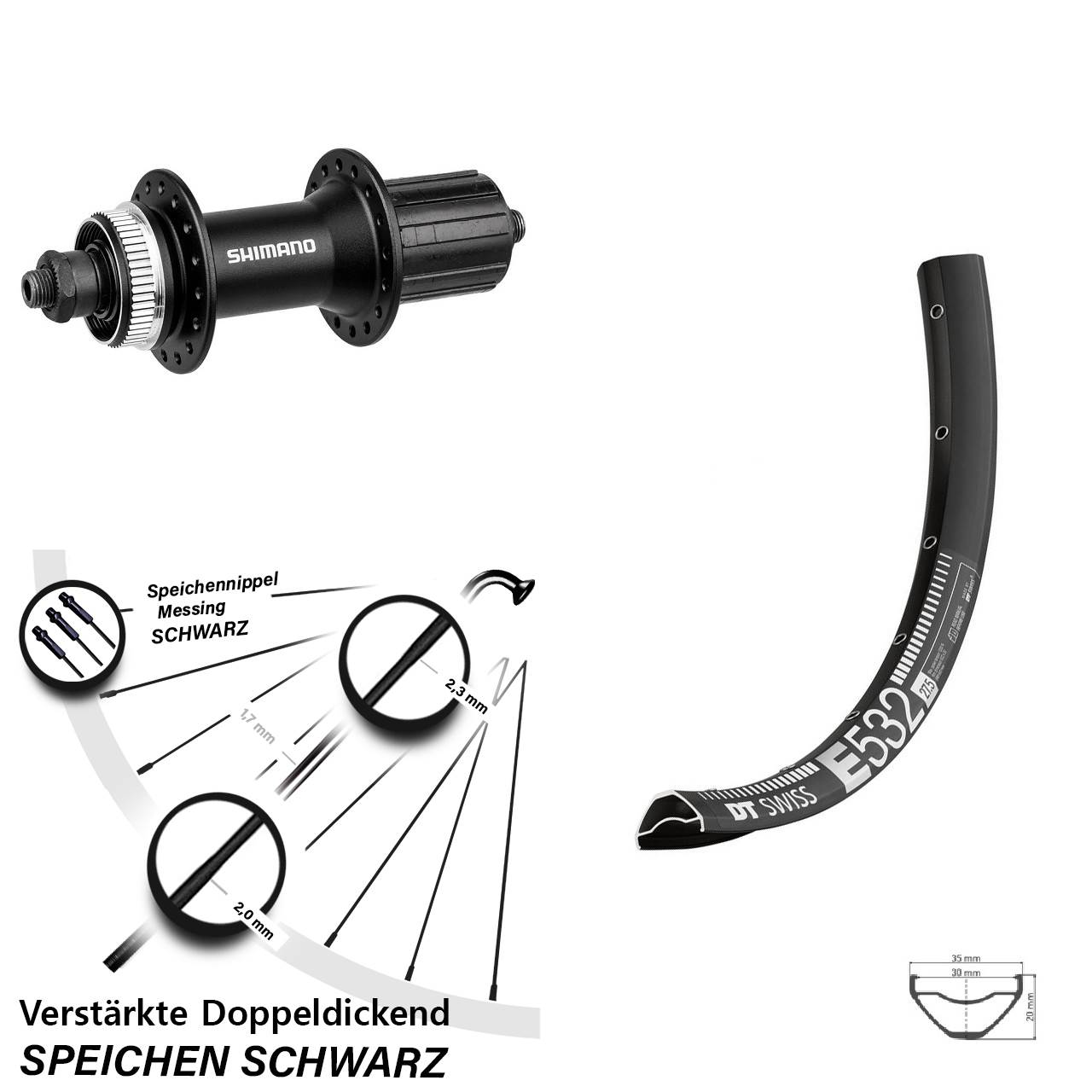 27,5 Zoll DT Swiss E 532 Shimano FH-M4050 Disc Laufrad für Schnellspanner 8-11 fach HG