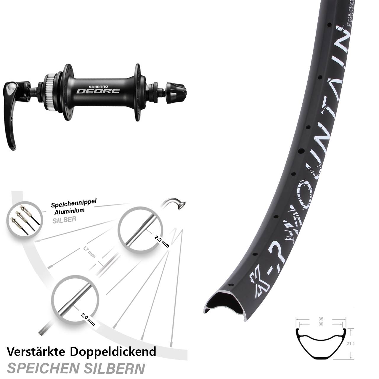 KX-R Mountain Shimano Deore HB-M6000 29 Zoll Disc Vorderrad QR