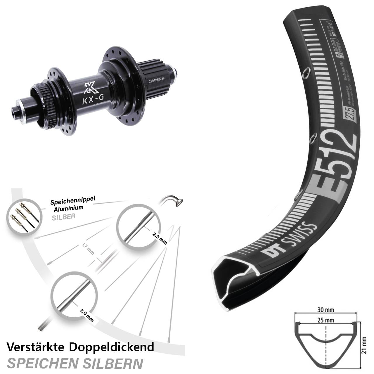 Centerlock Hinterrad 29 Zoll DT Swiss E 512 KX-GS verstärkt Micro Spline QR