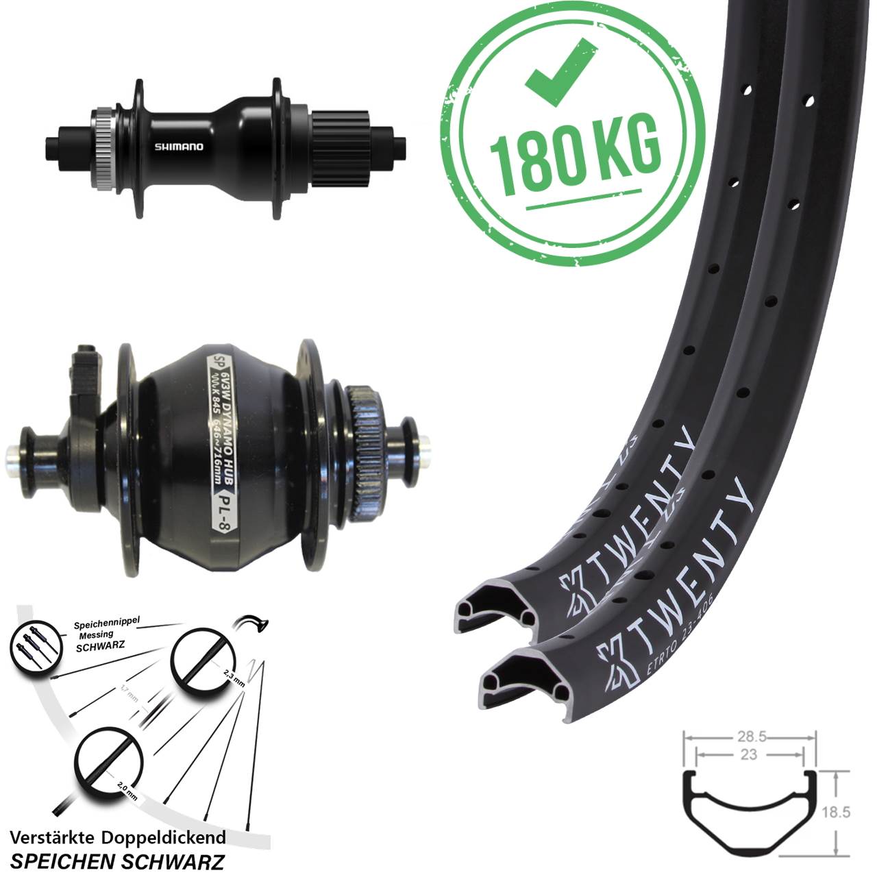 KX Twenty Shimano FH-QC500 Shutter PL-8 20 Zoll Disc Laufradsatz QR Micro Spline