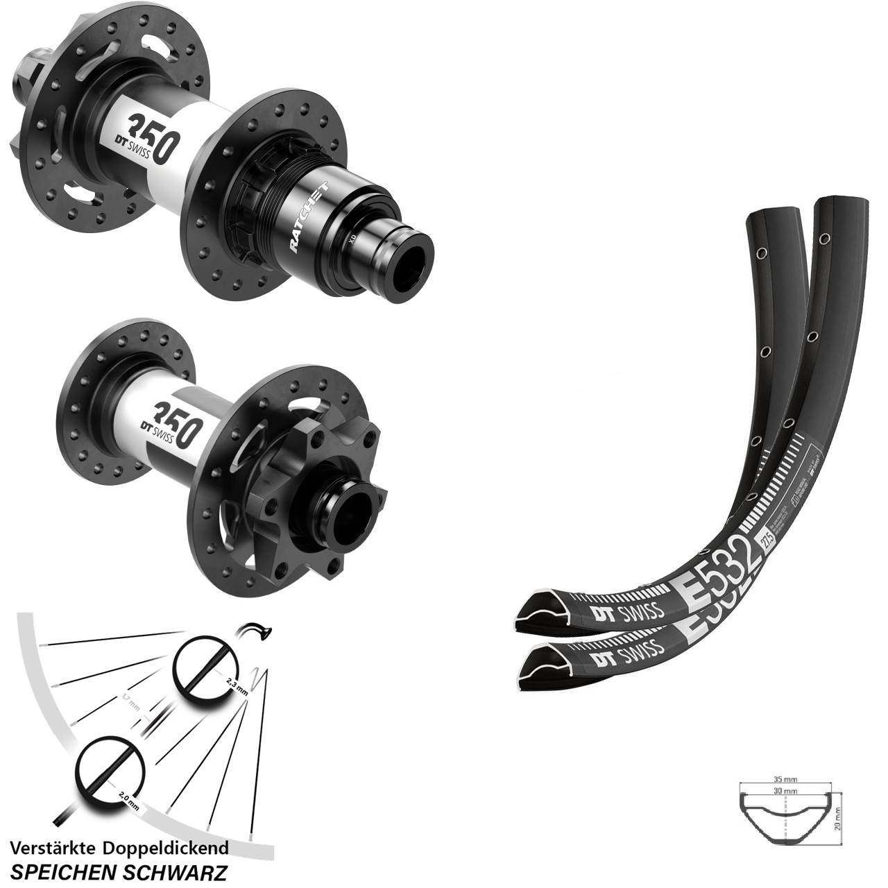 Laufradsatz 27,5 Zoll DT Swiss E 532-350 SRAM XD 15x110 12x148 Boost 6-Loch