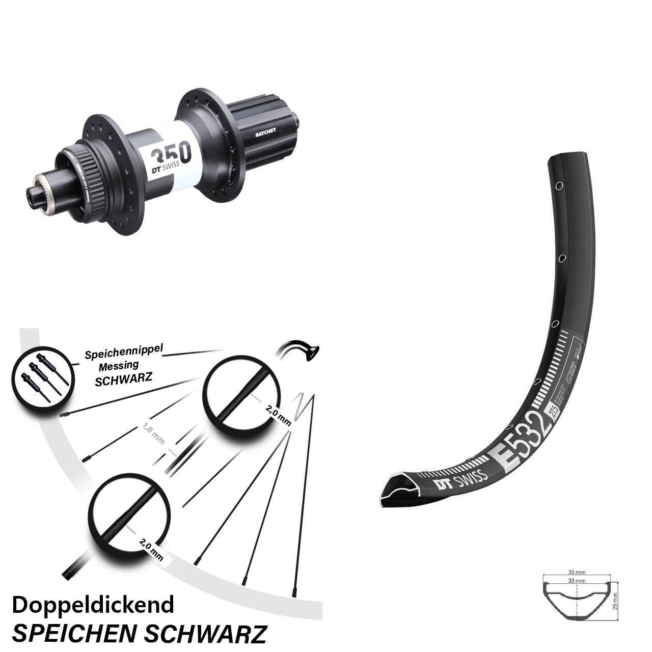 27,5 Zoll Hinterrad MTB Enduro Centerlock Schnellspanner 5x135 mm 350 DT Swiss E 532 8-11 fach