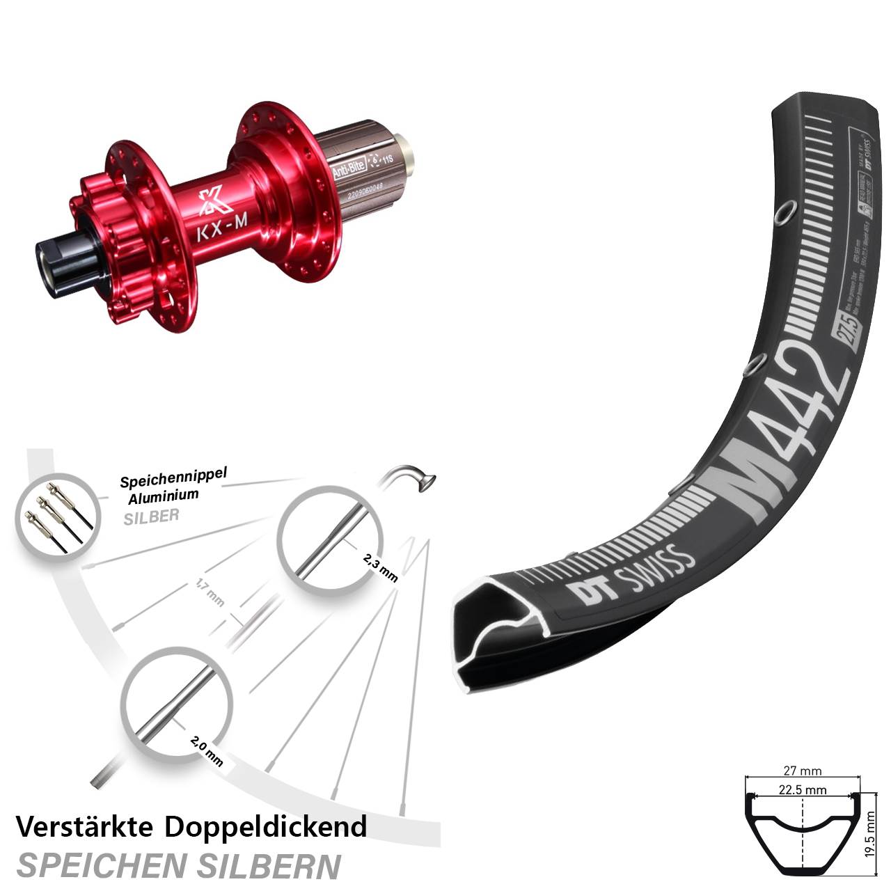 Disc Laufrad 29 Zoll DT Swiss M442 KX-M rot 8-12 fach 12x142