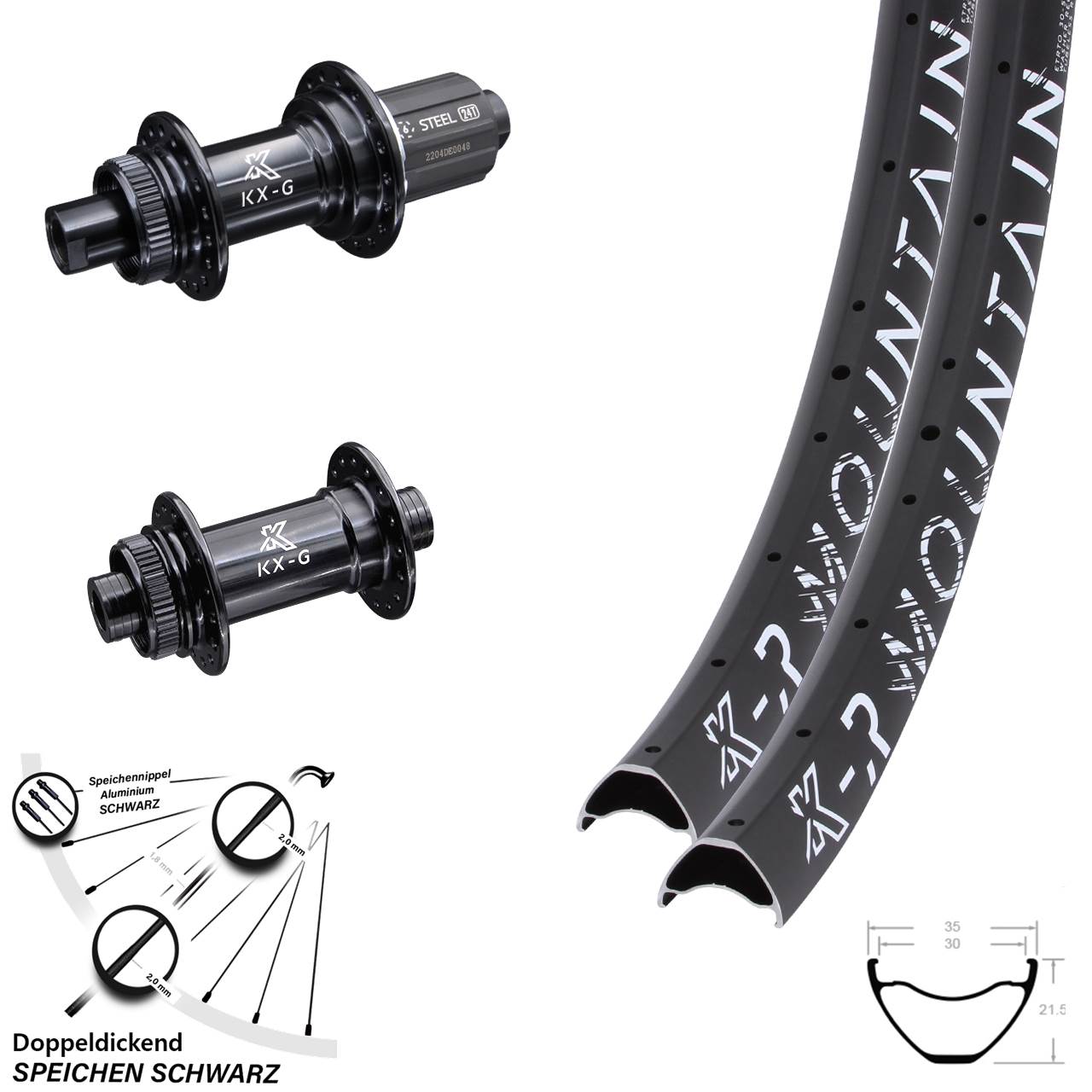 KX-GSR Mountain KX-G Heavy Duty 27,5 Zoll Laufradsatz Centerlock 12x100/142 8-12 fach