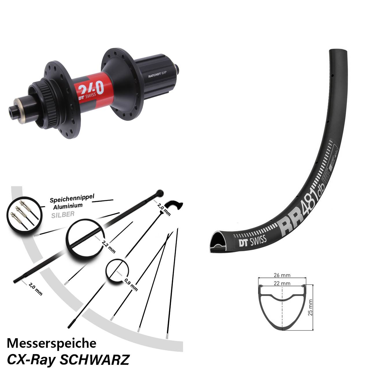 Hinterrad für Schnellspanner 28 Zoll RR 481 DT Swiss 240 EXP 11-12 fach CX-Ray