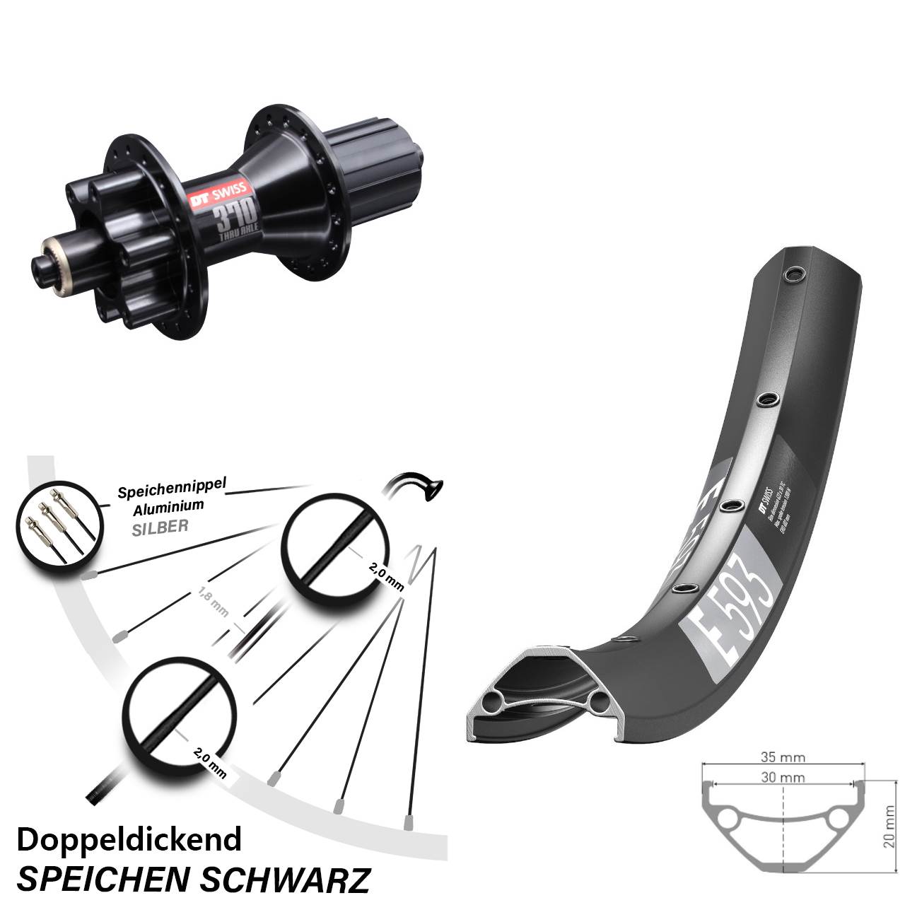 Hinterrad 6-Loch 29 Zoll DT Swiss E 593-370 Hybrid 8-11 fach HG QR