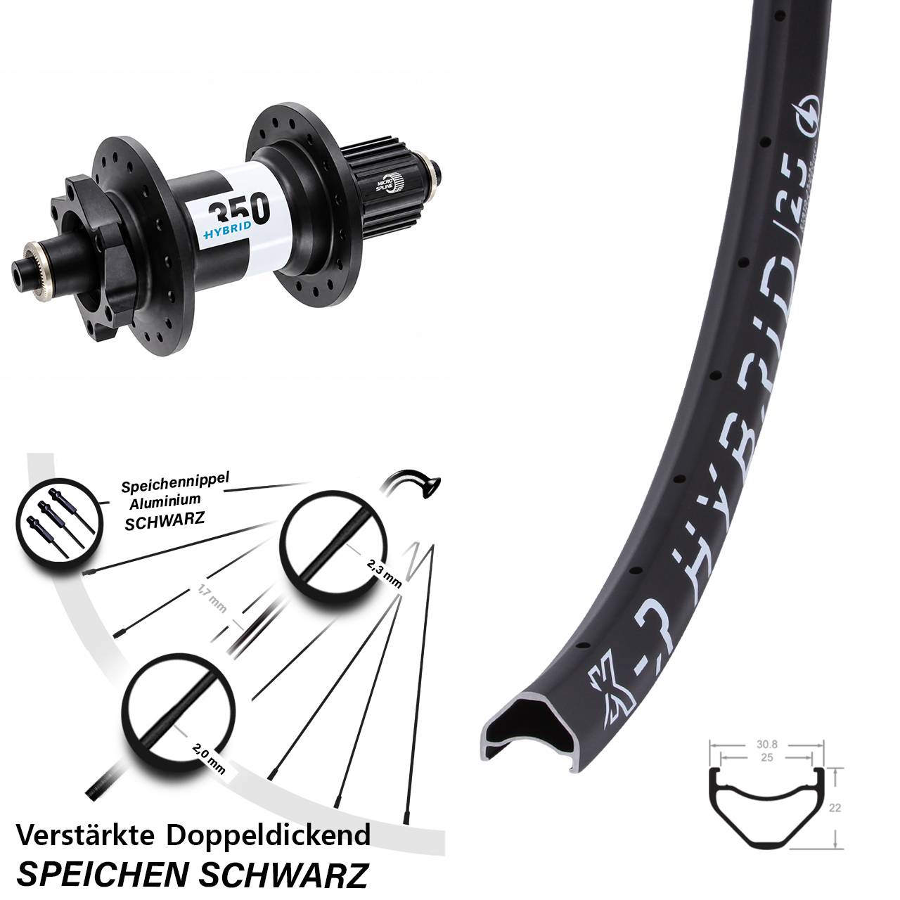 Hinterrad 28 Zoll KX-R Hybrid 25 DT Swiss 350 Micro Spline QR