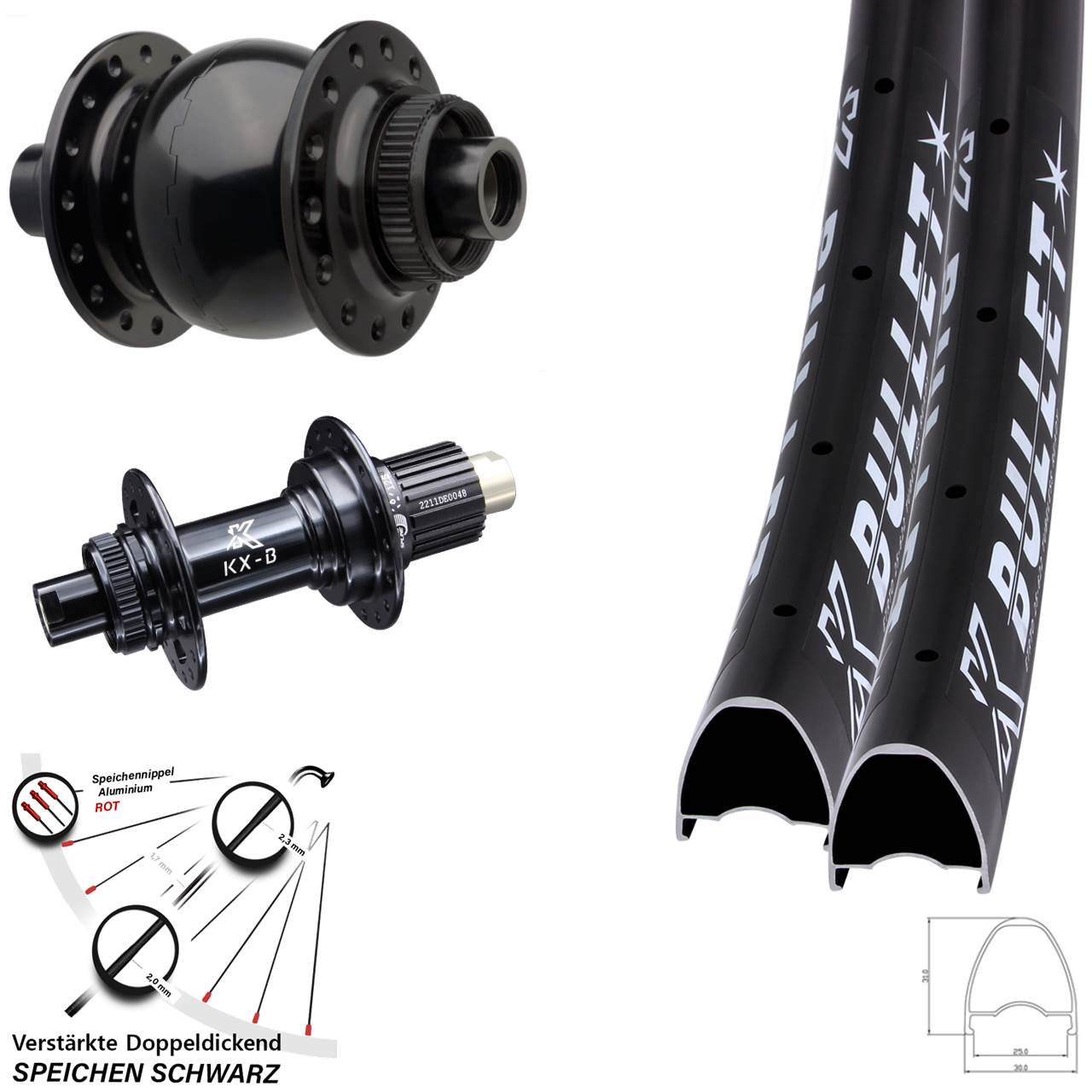 KX-Bullet OS SON 28 Zoll Centerlock Laufradsatz 15x110 12x148 Shimano Micro Spline