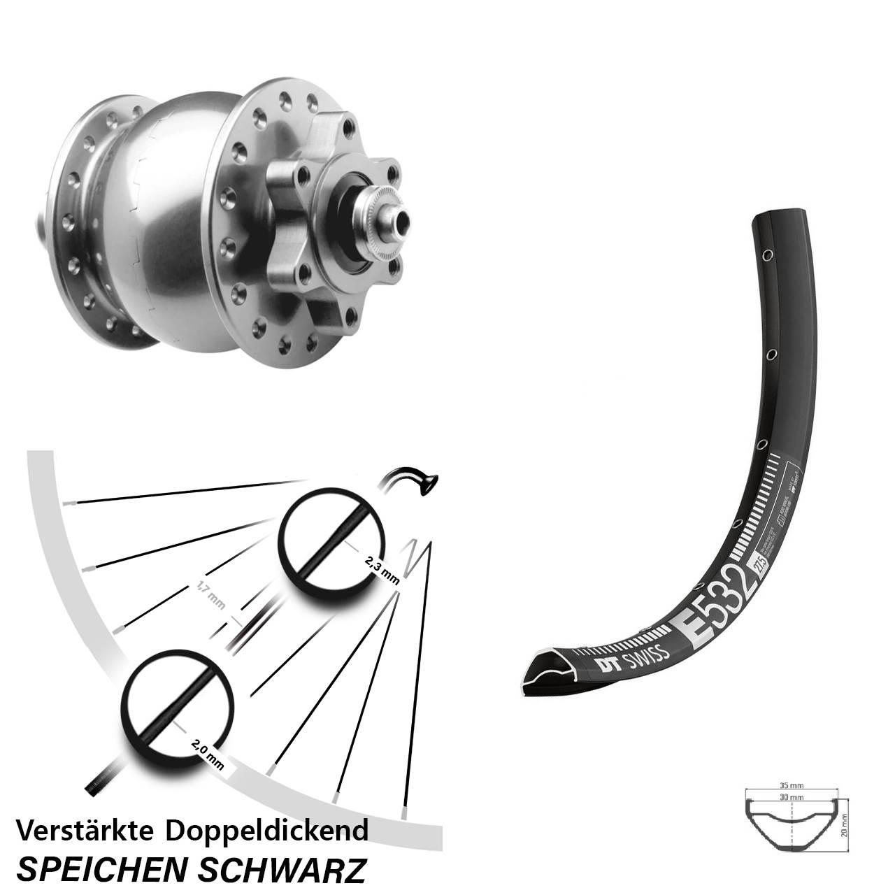 SON 28 DT Swiss E 532 27,5 Zoll Disc Laufrad mit Nabendynamo QR