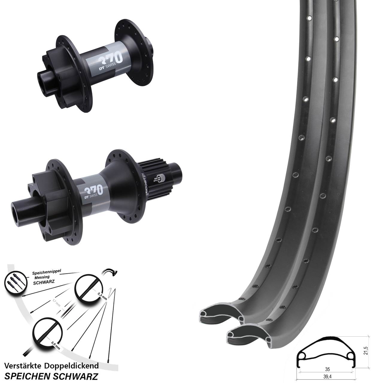 Disc Laufradsatz 27,5 Zoll Ambrosio E35 DT Swiss 370 Shimano Micro Spline 15x100 12x142