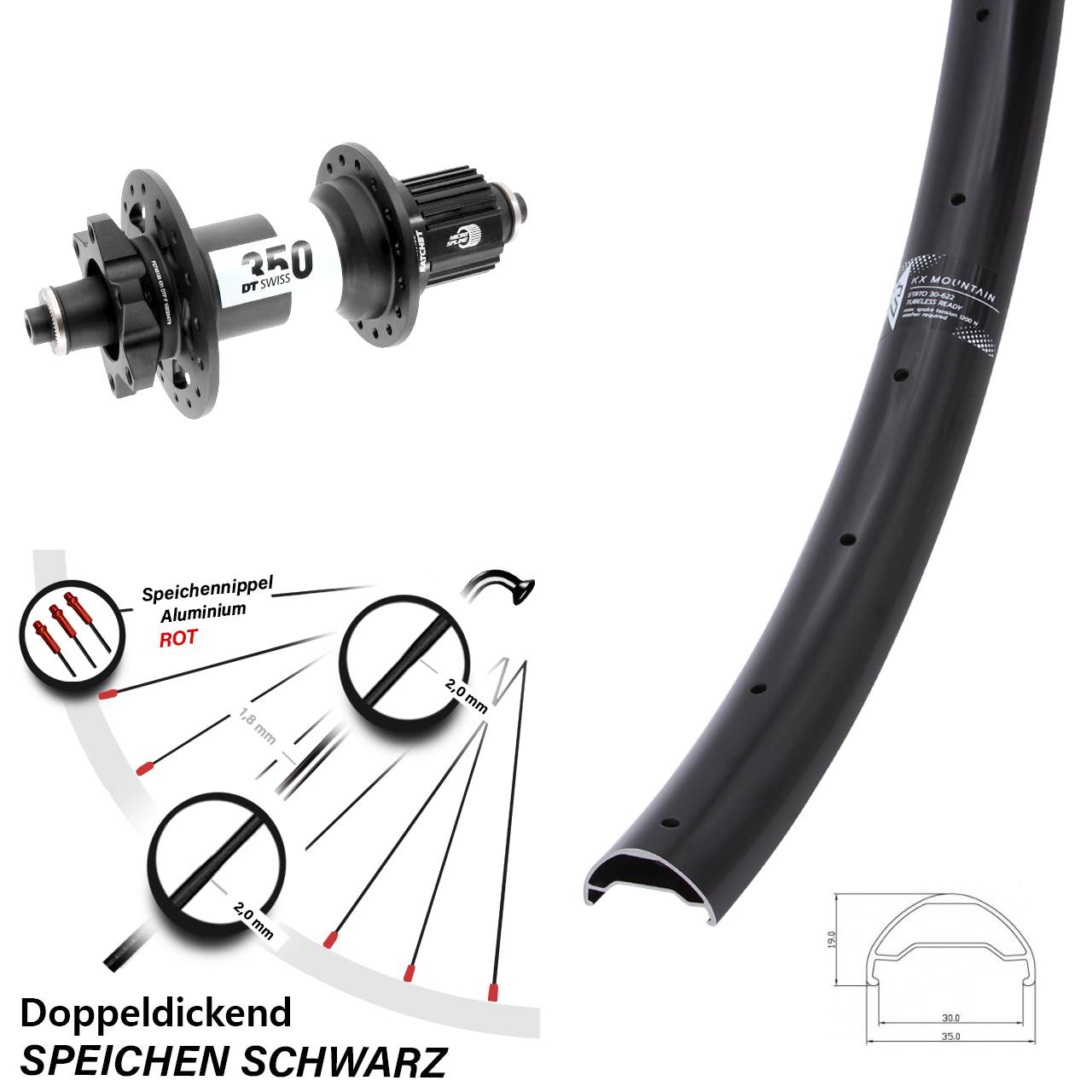 Boost 6-Loch Hinterrad QR 29 Zoll KX Mountain TR DT Swiss 350 Shimano Micro Spline